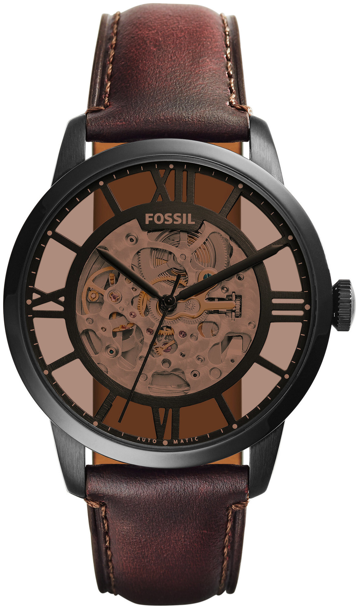 Fossil Herrenuhr Townsman Automatik Leder Dunkelbraun