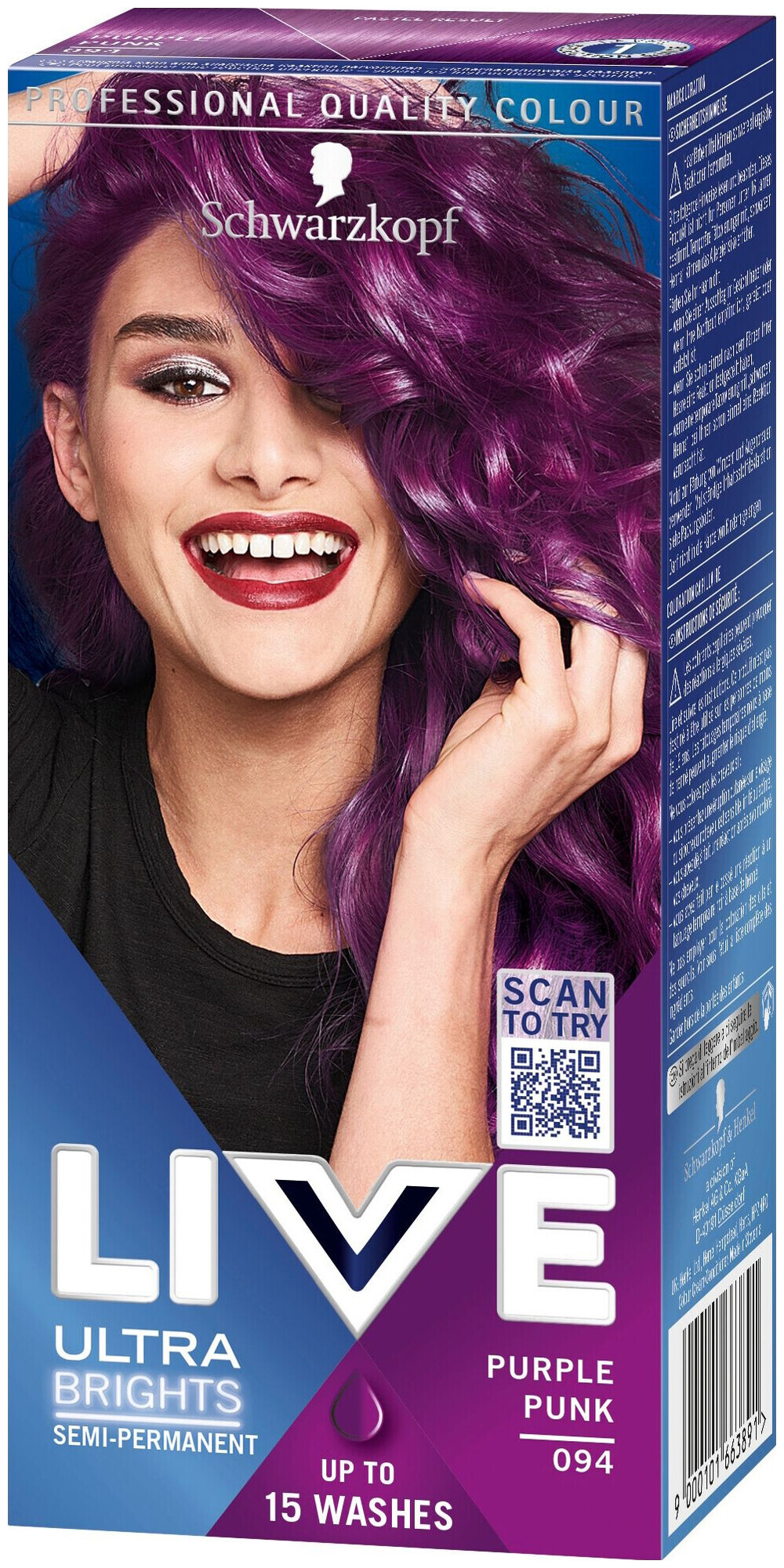 Image of Schwarzkopf Live Ultra Brights or Pastel Semi-Permanente Coloration 094 Purple Punk 80 ml