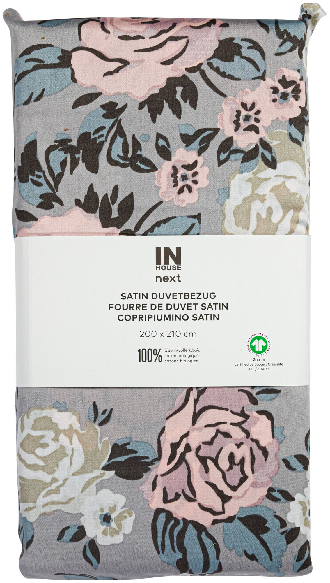 Image of Inhouse Duvet Gots Satin 200x210 Rosen grau