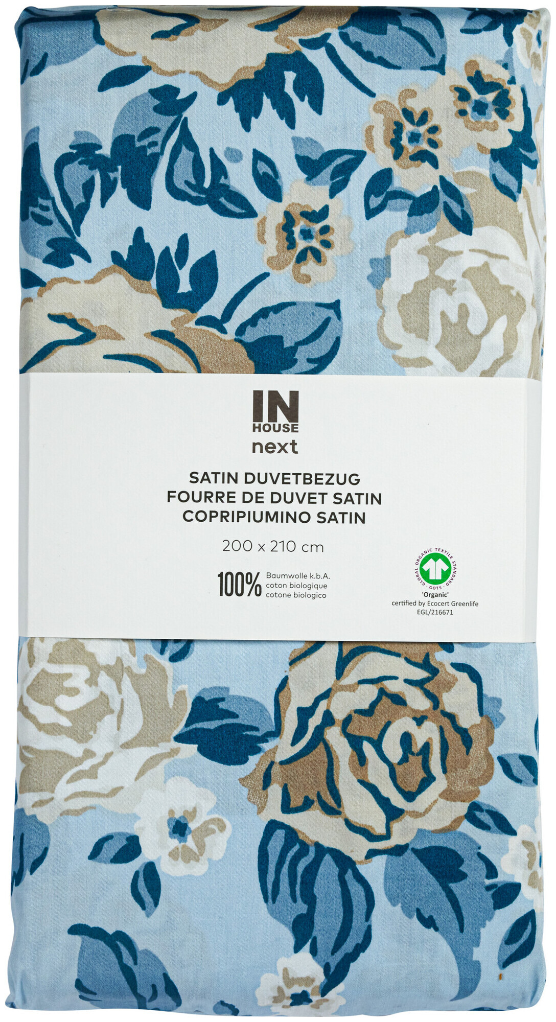 Image of Inhouse Duvet Gots Satin 200x210 Rosen hellblau