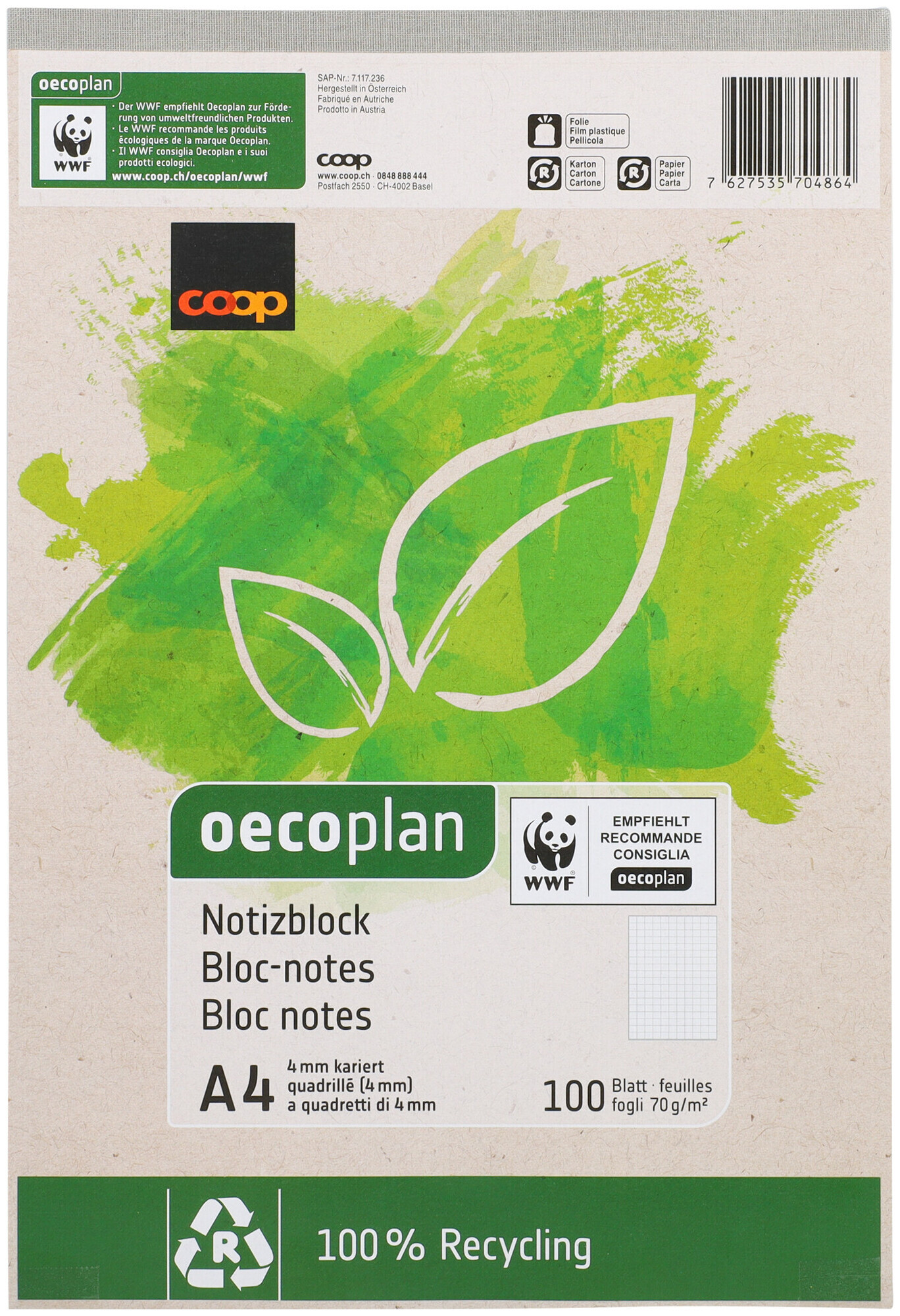 Image of Oecoplan Notizblock A4 100 Blatt