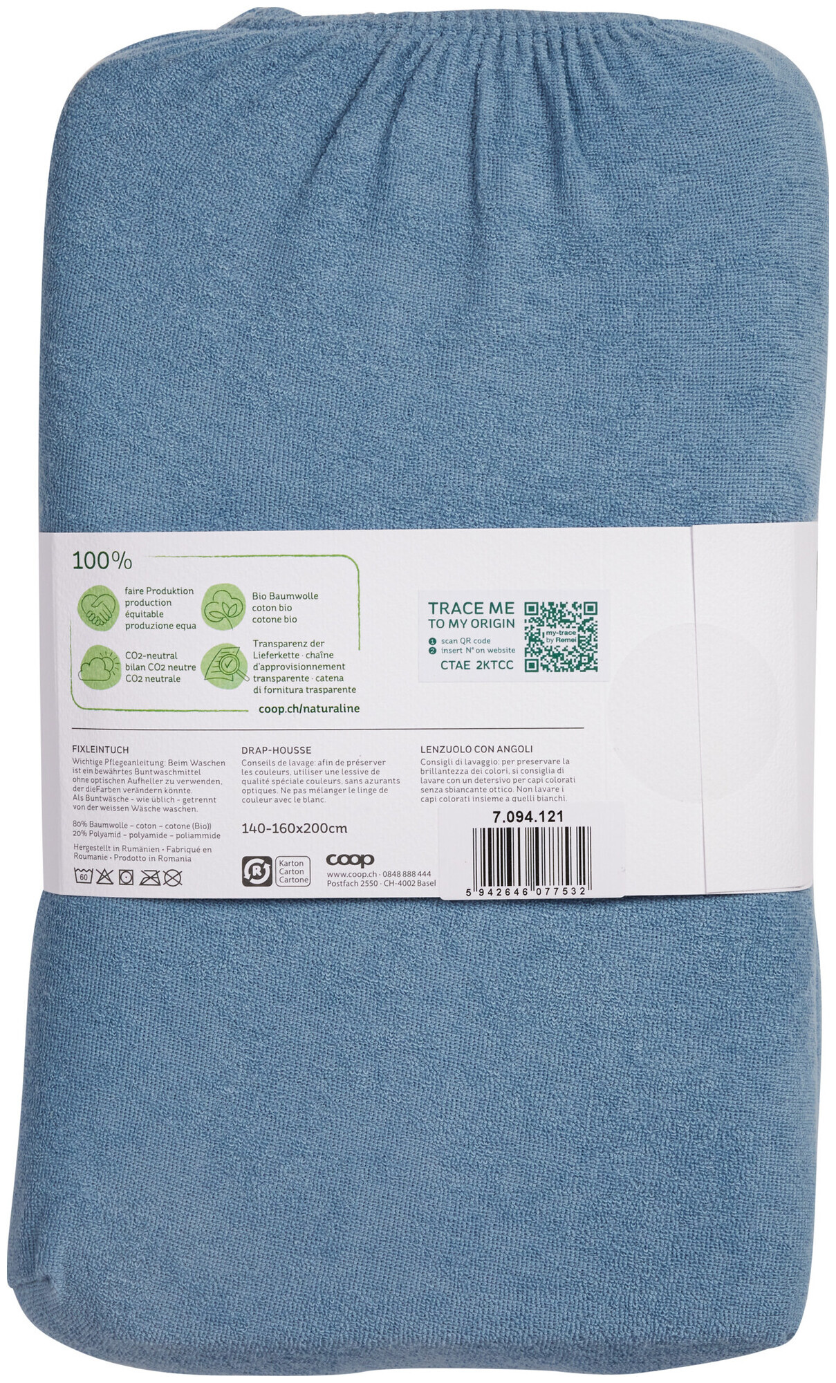 Image of Naturaline Textil Bio Fixl. Frotte 160x200 hellblau
