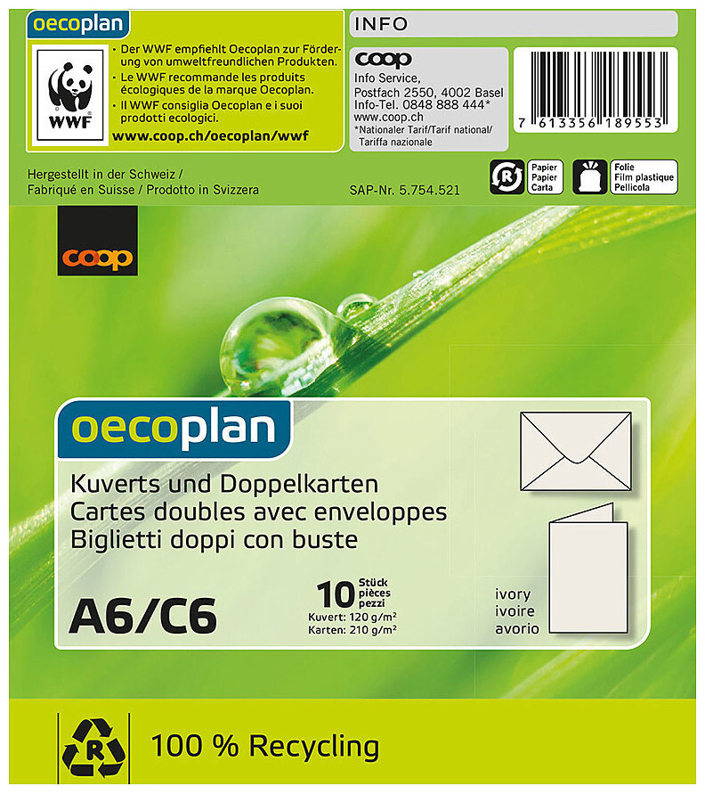 Oecoplan Kuverts und Doppelkarten A6/C6 ivoire 10/10 Stk.