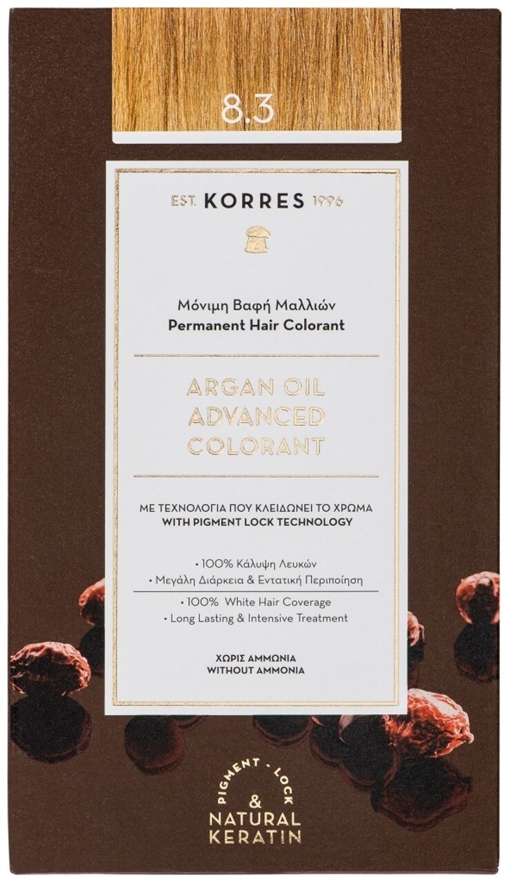 Image of Korres Argan OIL Hochentwickelte Haarcoloration Golden Honey Light Blonde / Honigblond 8.3