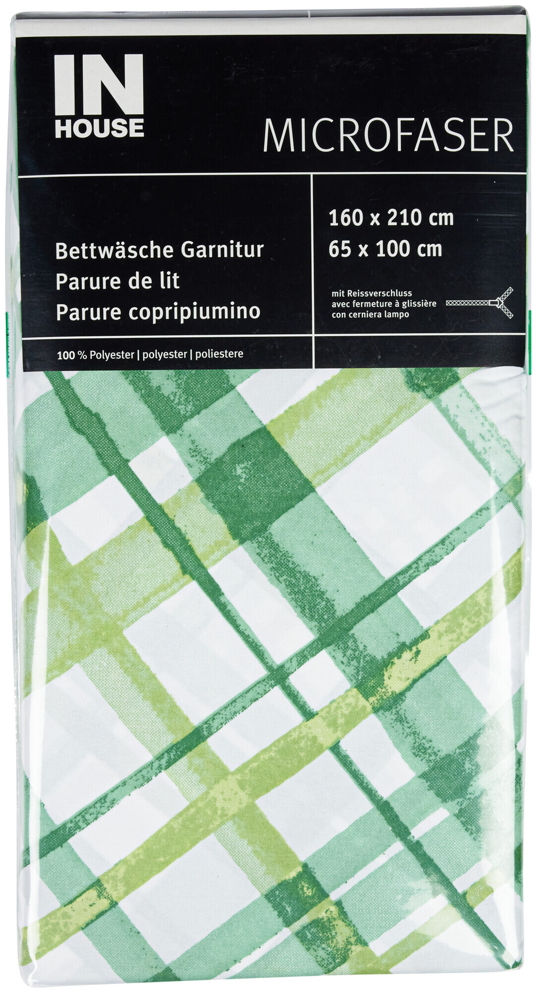 Inhouse IH parure de lit microfibre carreau verte 160x210/65x100