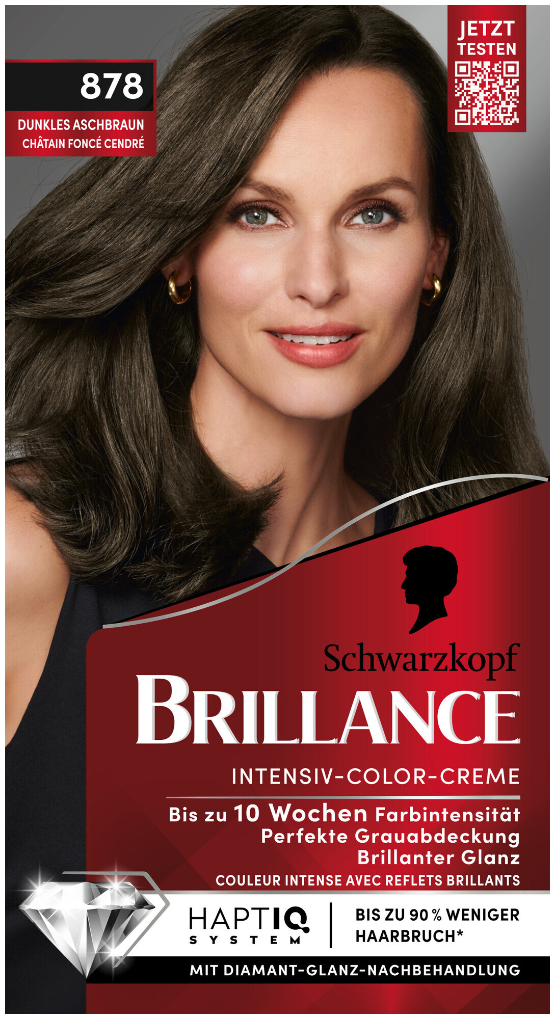 Image of Schwarzkopf Brillance Intensiv-Color-Creme 878 Dunkles Aschbraun