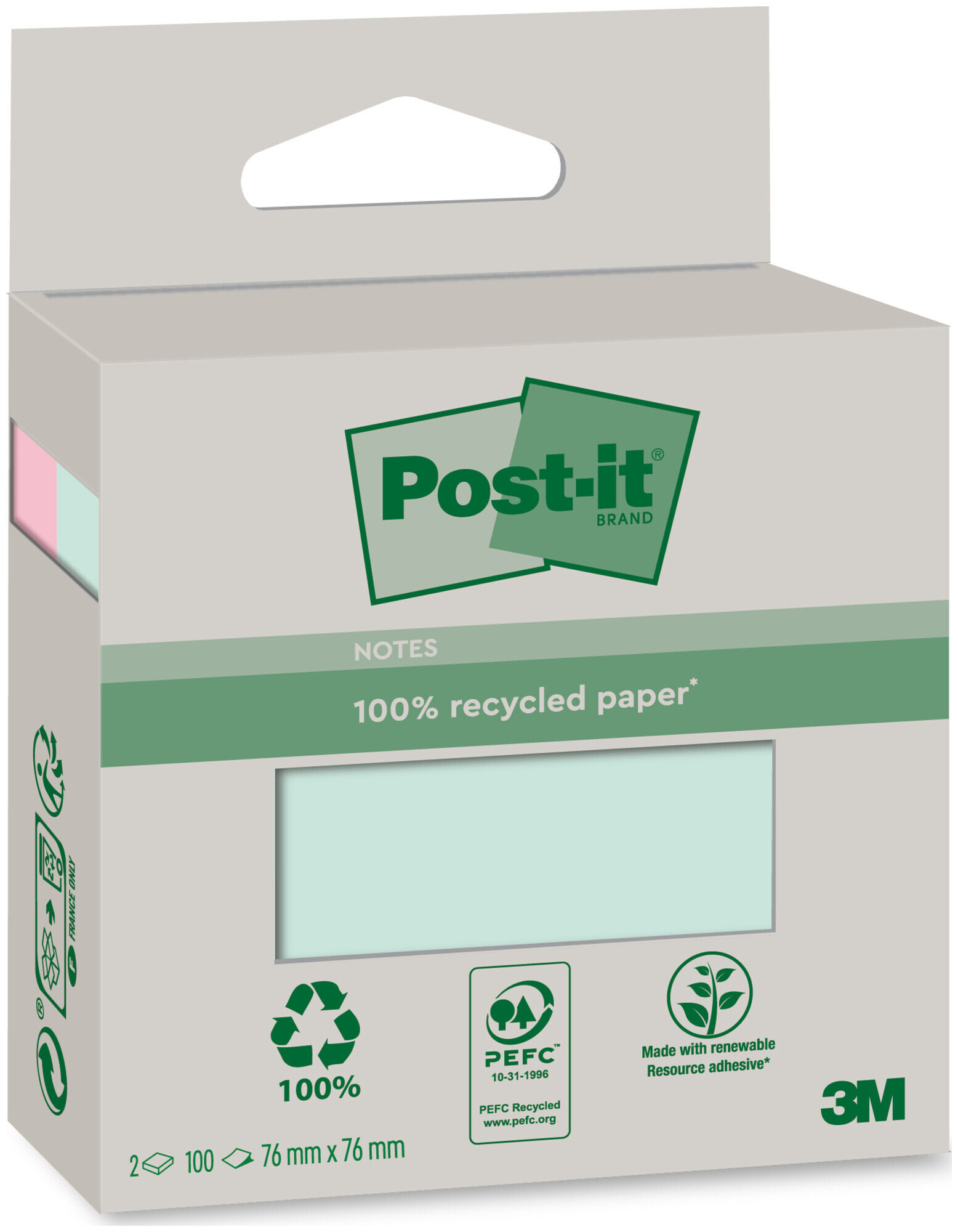 Image of Post-it Recycled 2x100 Blatt pink+mint