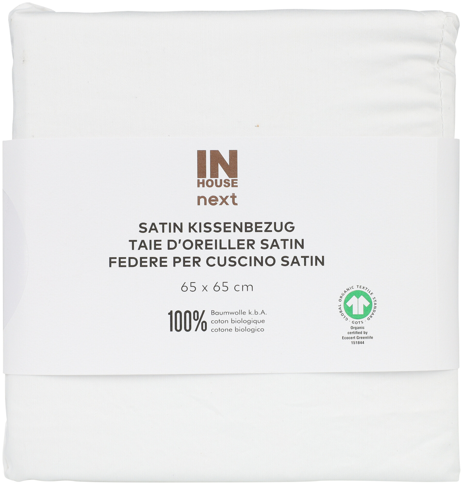 Image of Inhouse Kissen Gots Satin Paspel 65x65 weiss