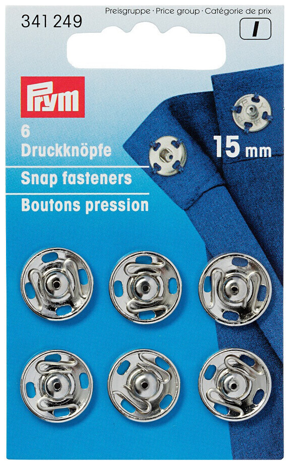 Prym bouton pression à coudre argent 15 mm 6 pcs nickel free