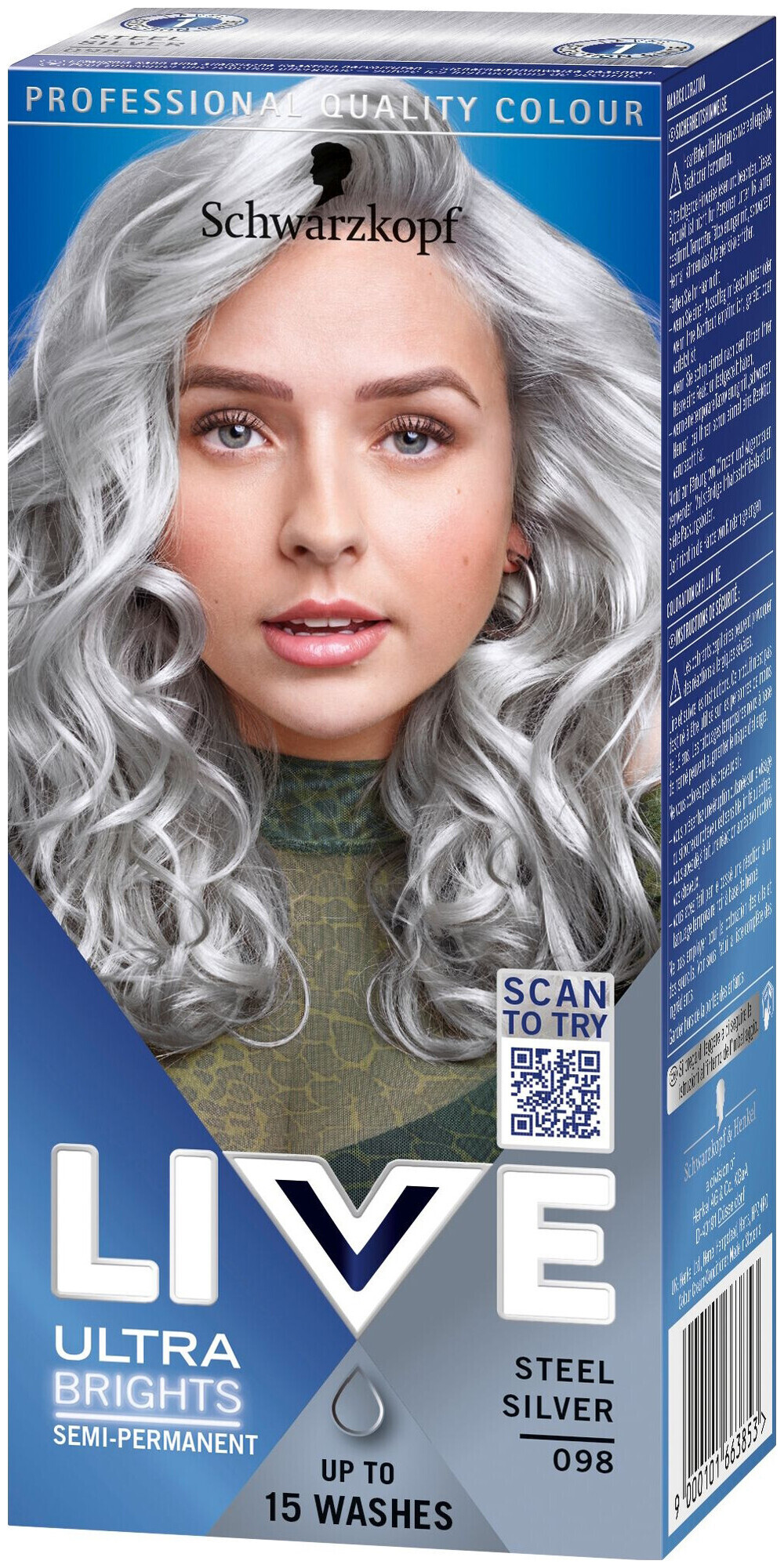 Image of Schwarzkopf Live Ultra Brights or Pastel Semi-Permanente Coloration 098 Steel Silver 80 ml