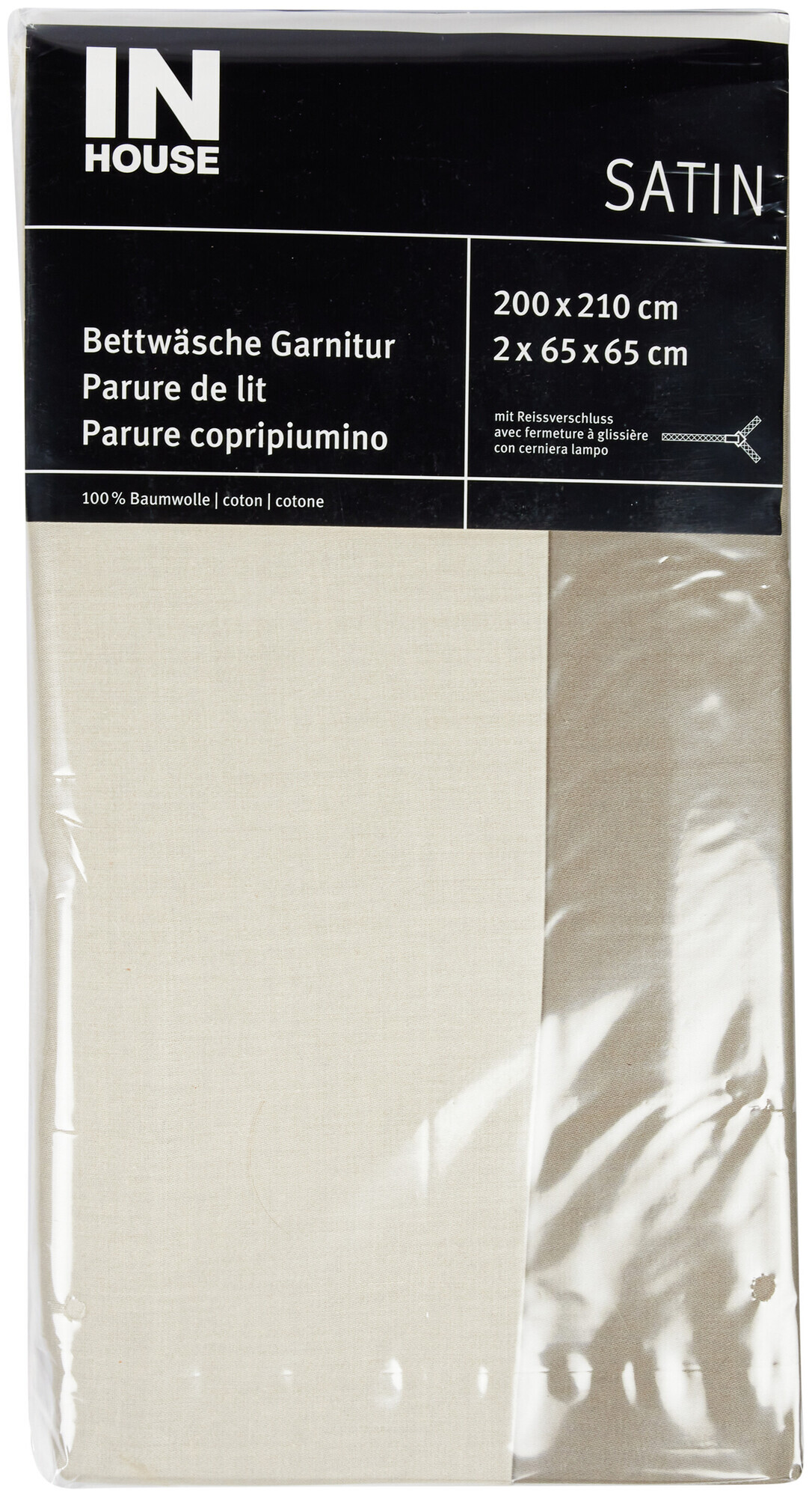 Image of Inhouse IH Bettwäschegarnitur Satin uni taupe 200x210/2x65x65