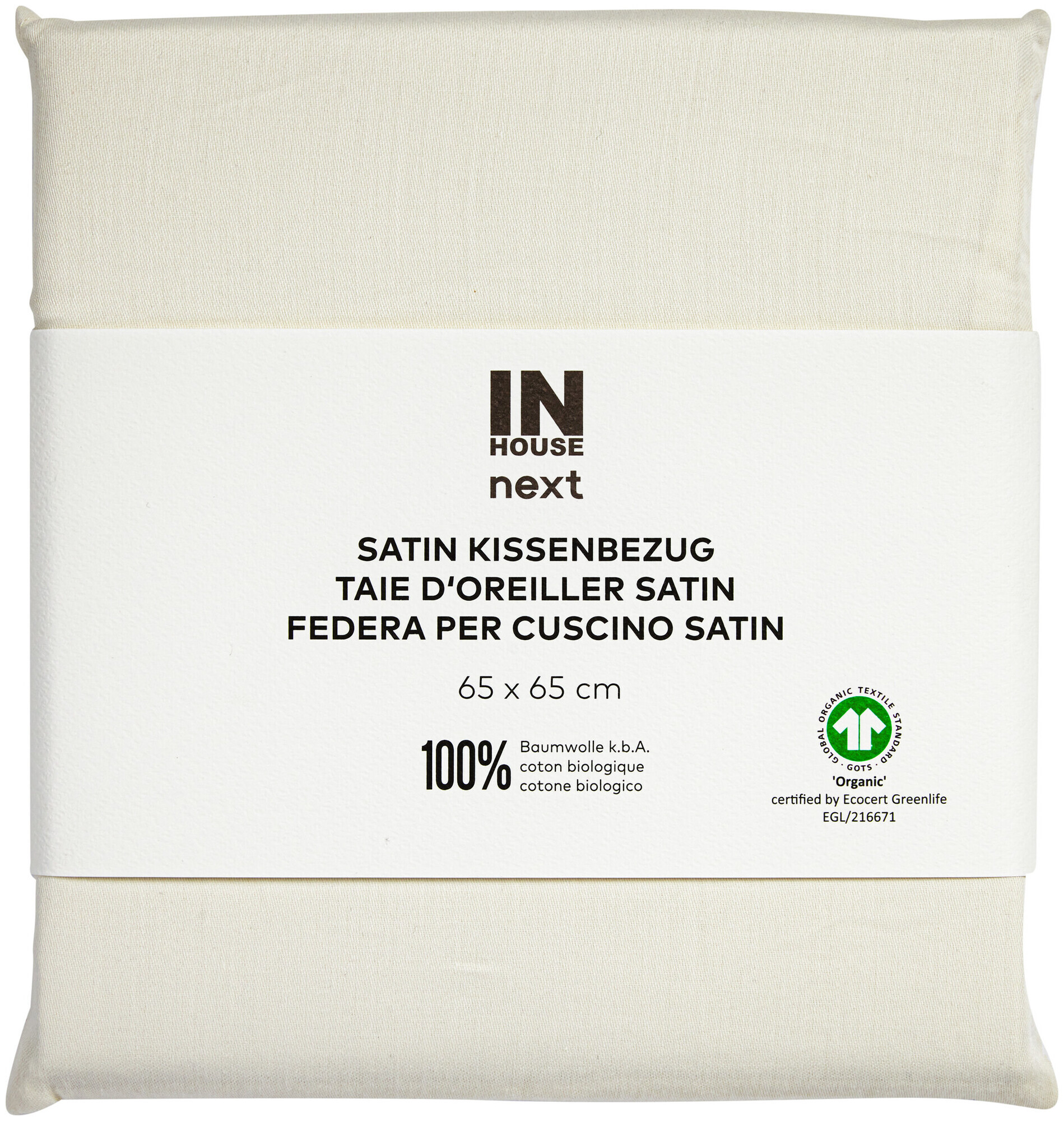 Image of Inhouse Kissen Gots Satin 65x65 ecru