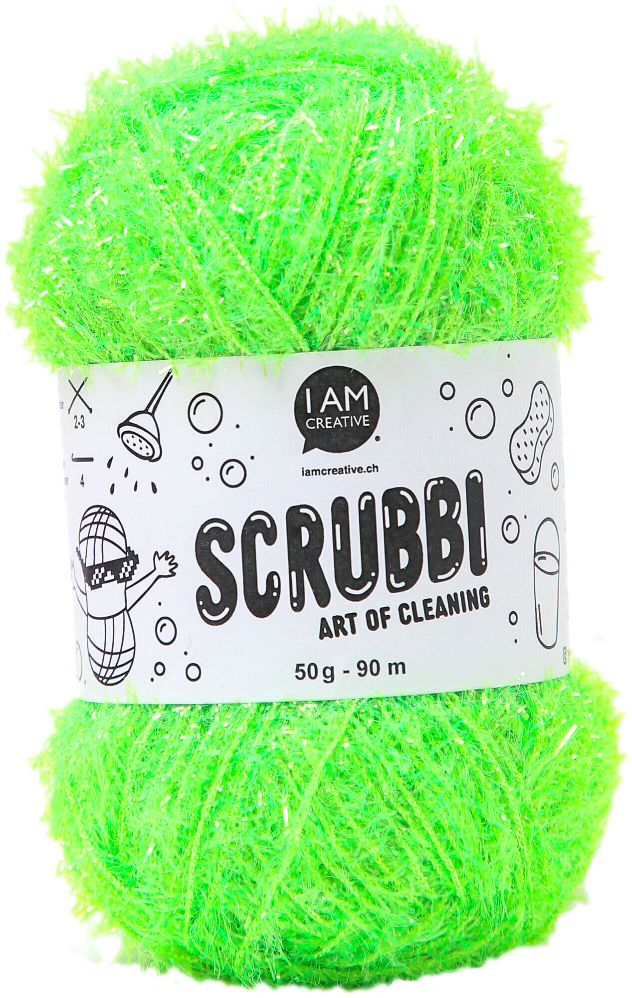 Image of I AM Creative Scrubbi Schwammgarn für Häkeln Stricken & Weben neongrün 50 g 90 m