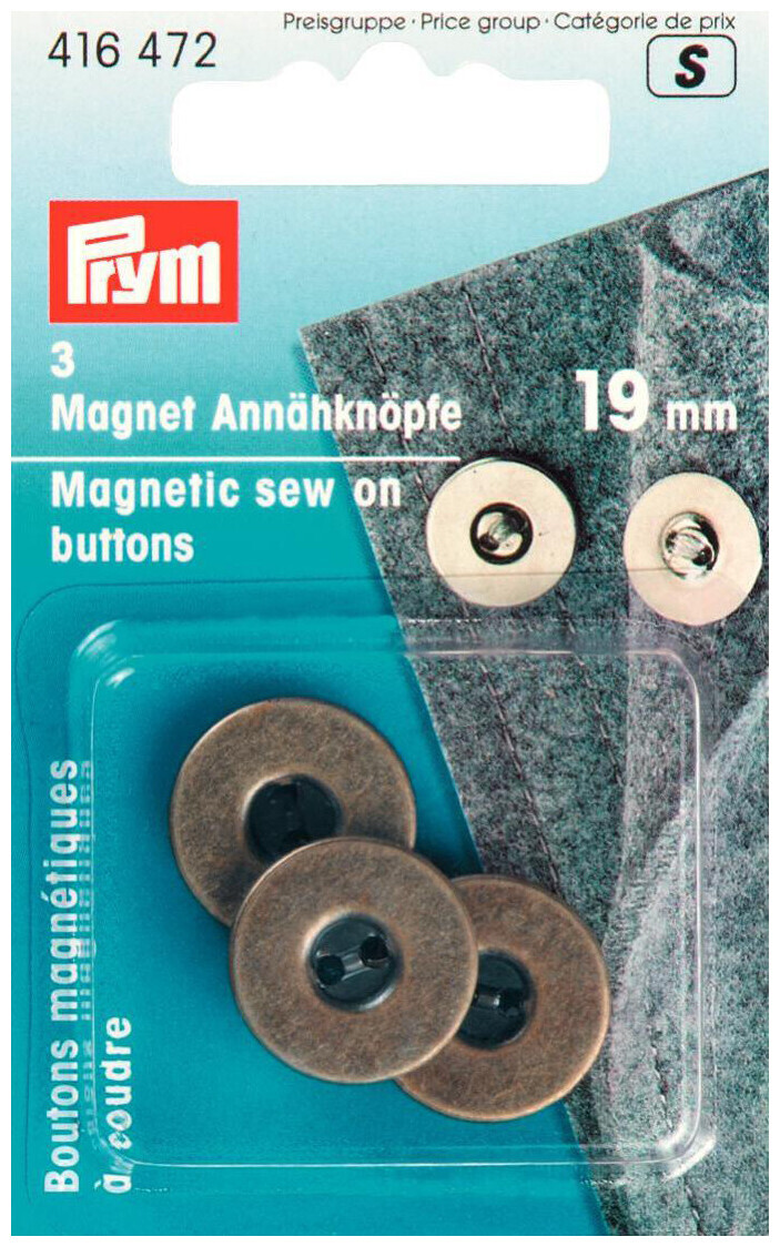 Image of Prym Magnet-Annähknopf altmessing 19 mm 3 Stk.