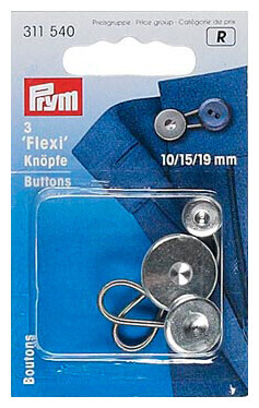 Image of Prym Flexi-Knopf mit Schlaufe silber 10 + 15 + 19 mm 3 Stk. silber