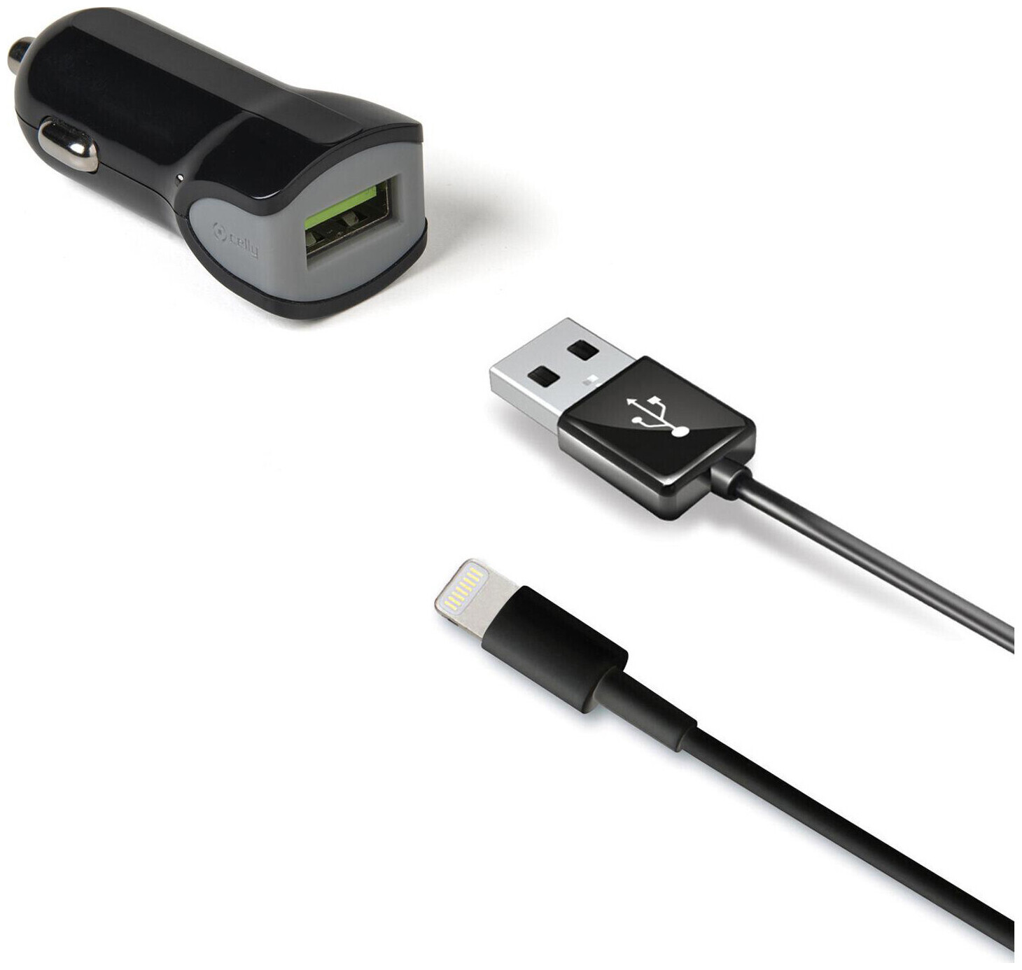 Image of Celly Kit Autoladegerät USB Turbo USB Lightning Kabel schwarz