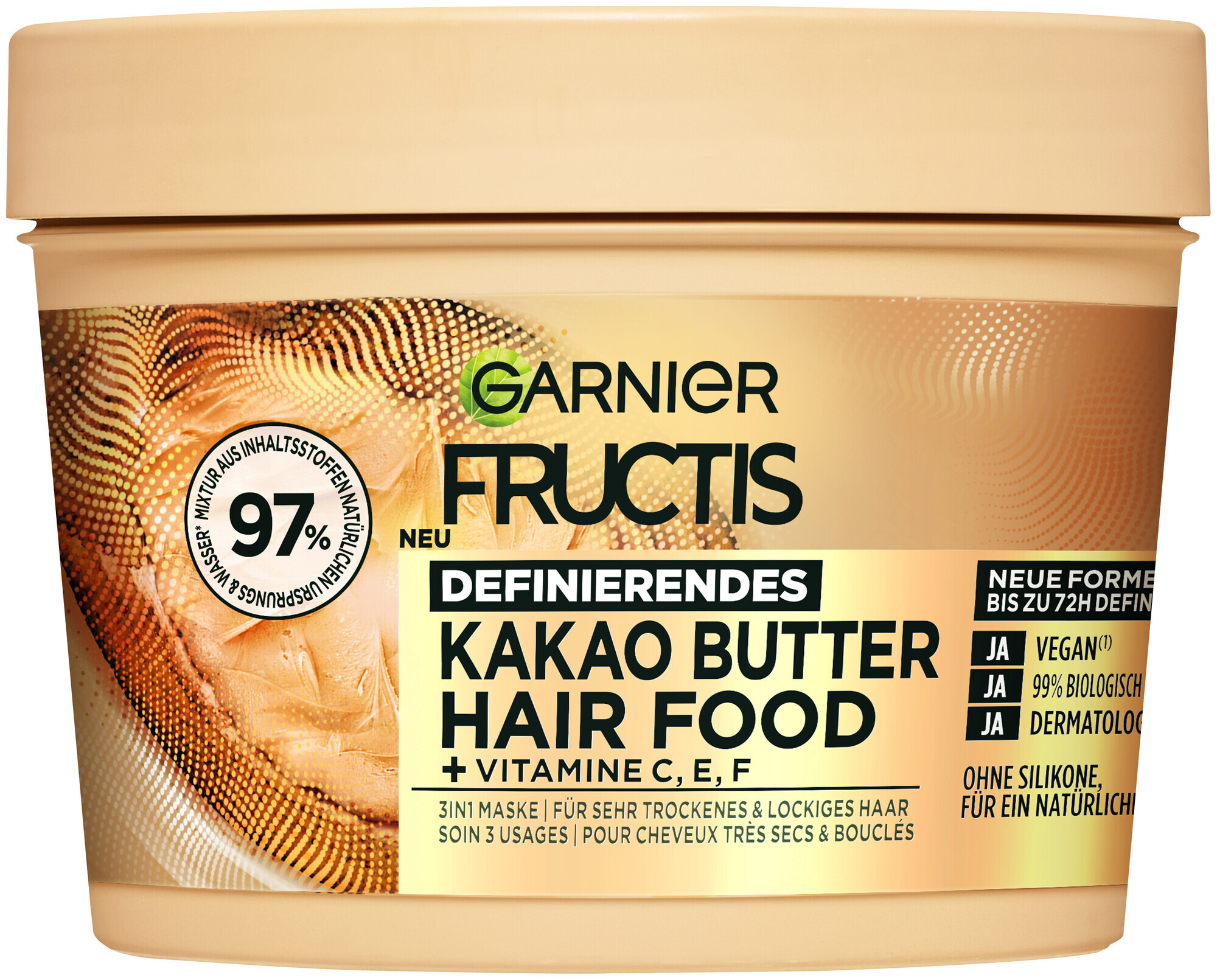 Image of Garnier Fructis Definierendes Kakao Butter Hair Food 3in1 Haarmaske für trockenes und lockiges Haar 400ml