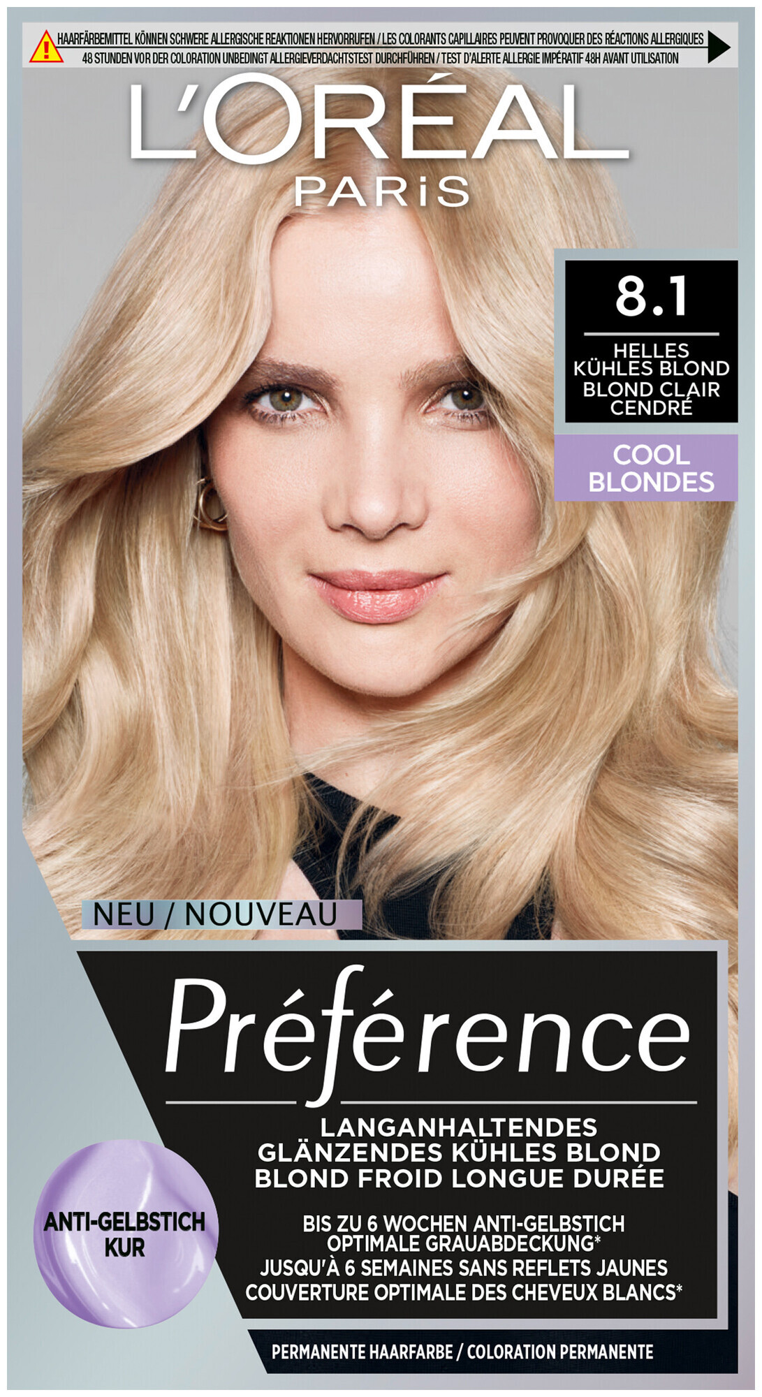 L'Oréal Paris Préférence Cool Blondes 8.1 Helles kühles Blond/Blond clair cendré, 1Stk