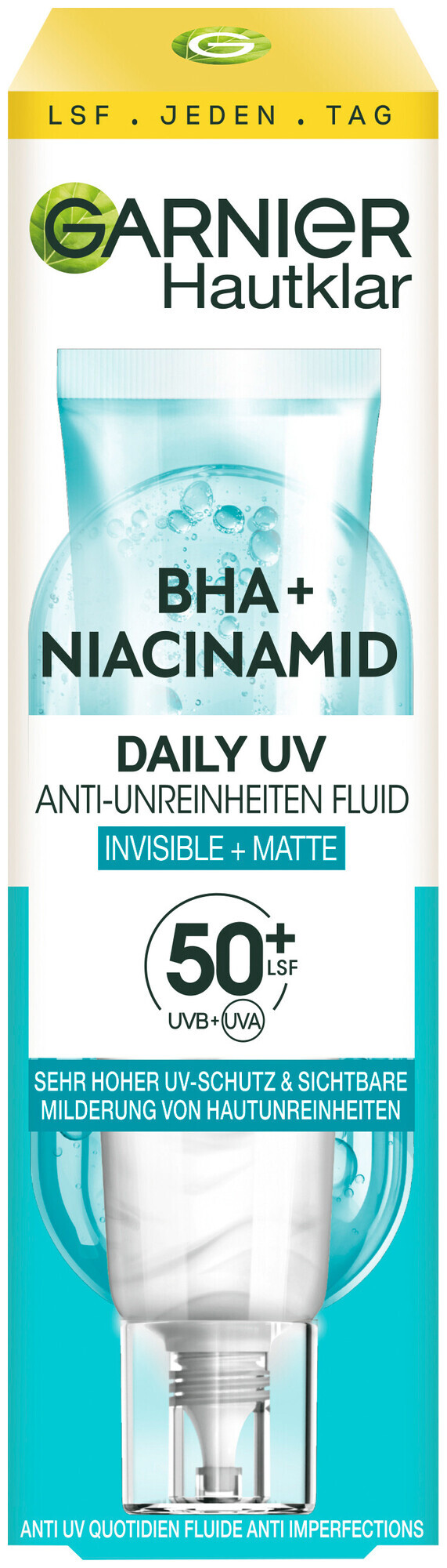 Image of Garnier Hautklar BHA + Niacinamid Daily UV Anti-Unreinheiten Fluid Invisible + Matte LSF 50+, 40.0ml