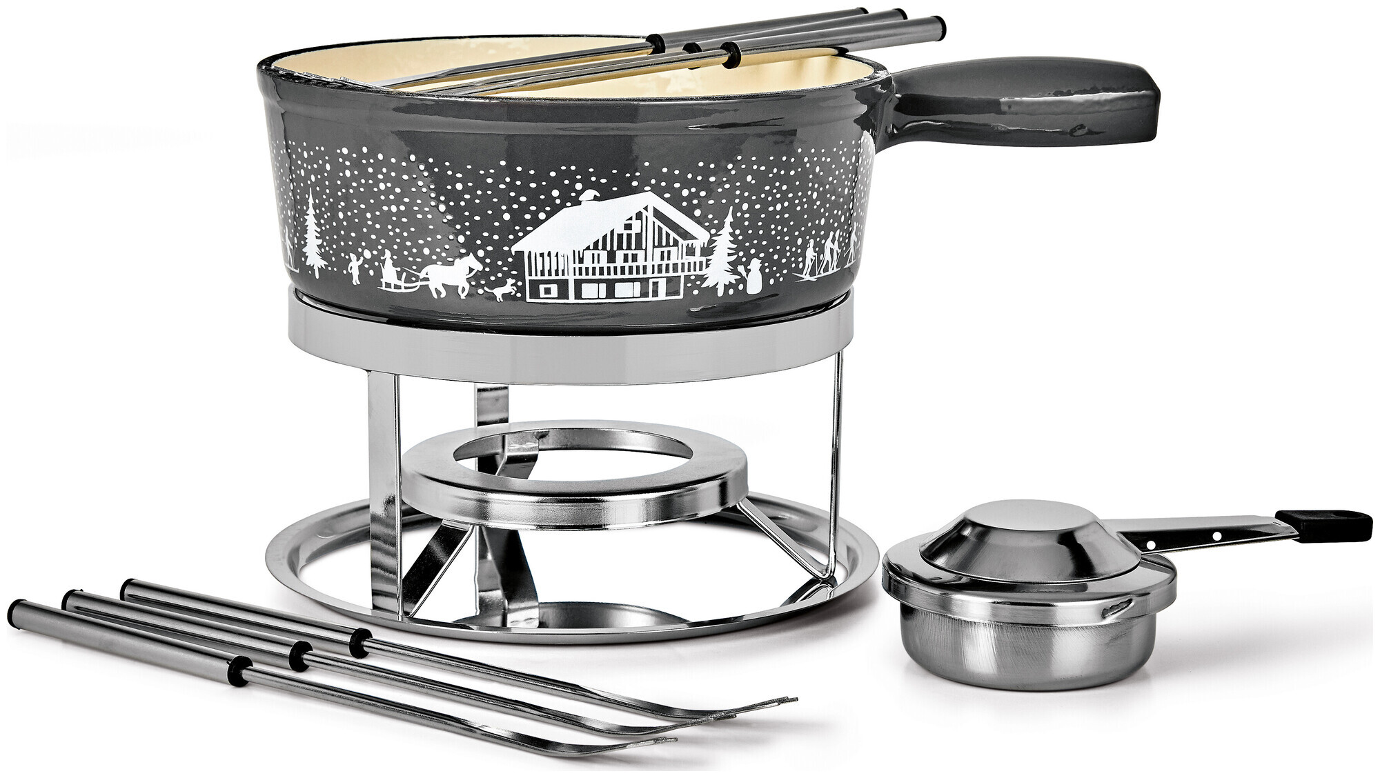 Fondue-Set Wintermärchen Guss 9-teilig