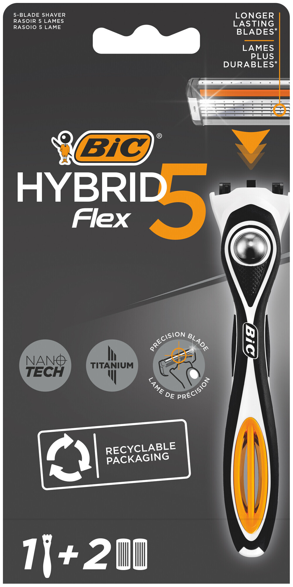 Rasoir Bic Flex 5 Hybrid et 2 recharges