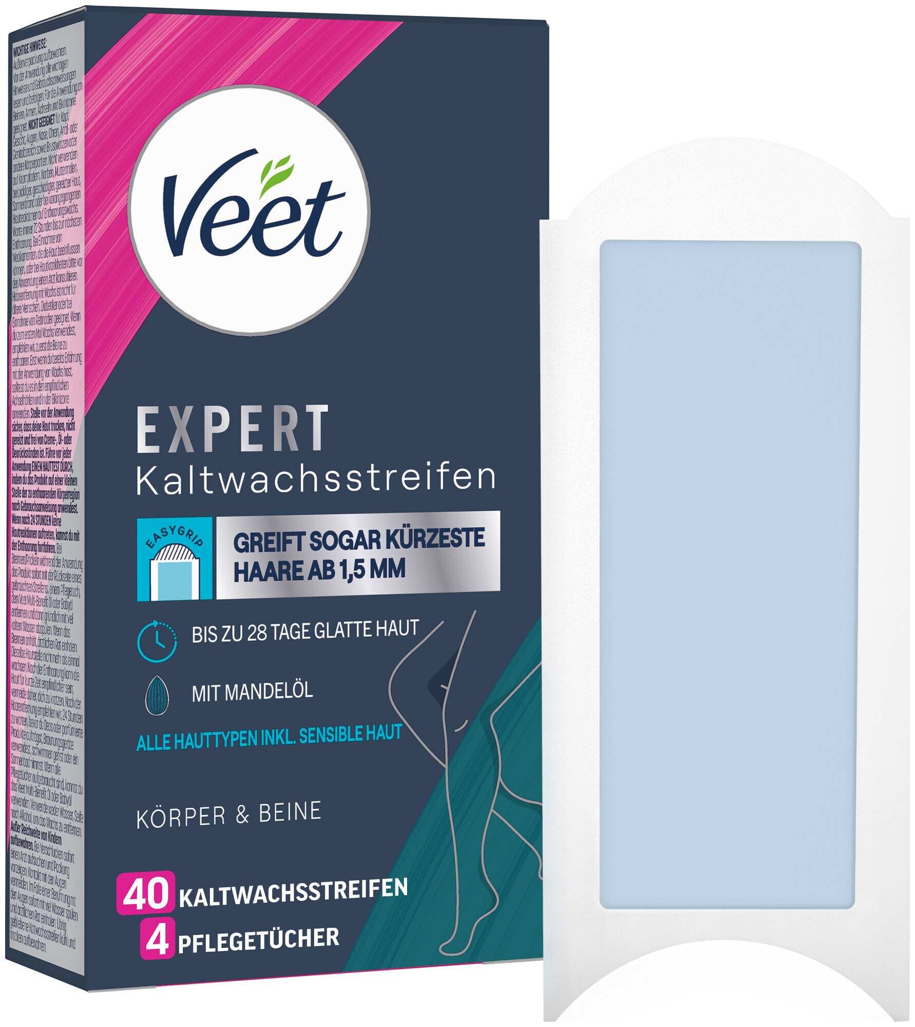 Image of Veet Kaltwachsstreifen Beine&Körper Alle Hauttypen 40 Stück