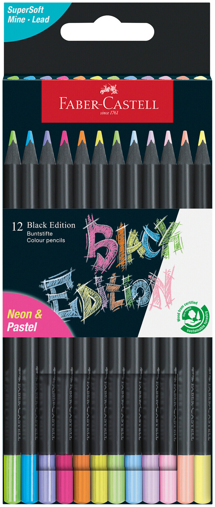 Image of Faber Castell Black Edition Buntstifte Neon + Pastell 12 Stück