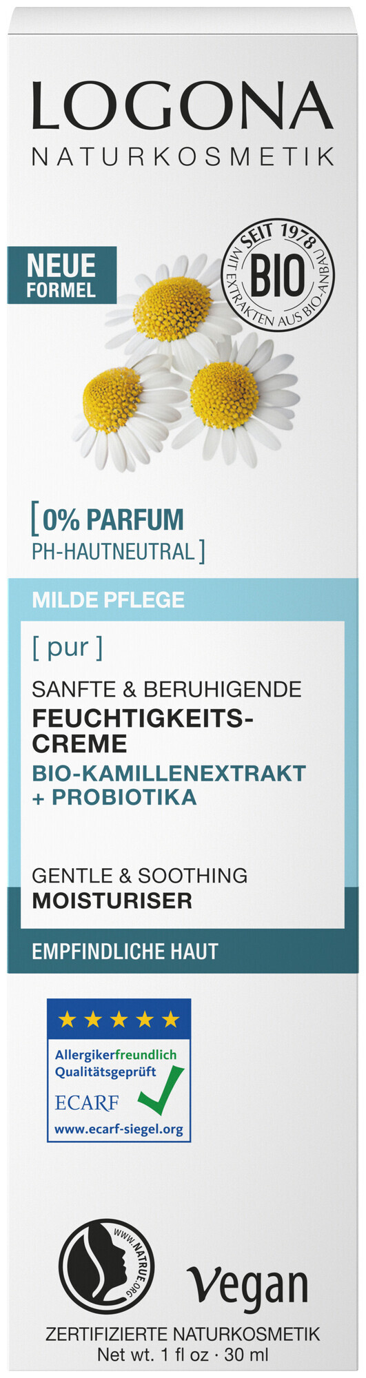 Image of Logona PUR Feuchtigkeitscreme Kamille & Probiotika 30 ml