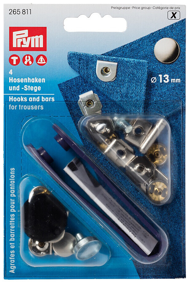 Prym agrafes de pantalon + pontets argent vieilli 13 mm 4 pcs
