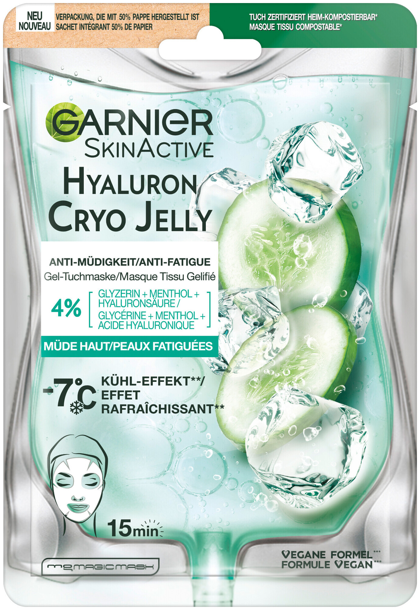 Image of Garnier SkinActive Hyaluron Cryo Jelly Anti-Müdigkeit Gel-Gesichts Tuchmaske, 27g