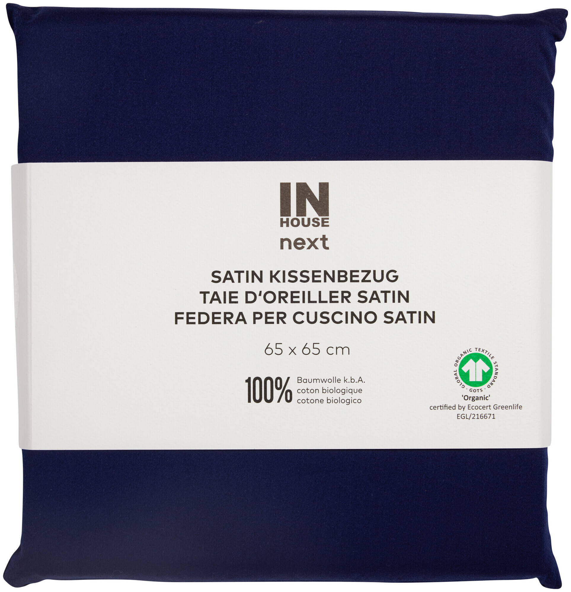 Image of Inhouse Kissen Gots Satin 65x65 marine