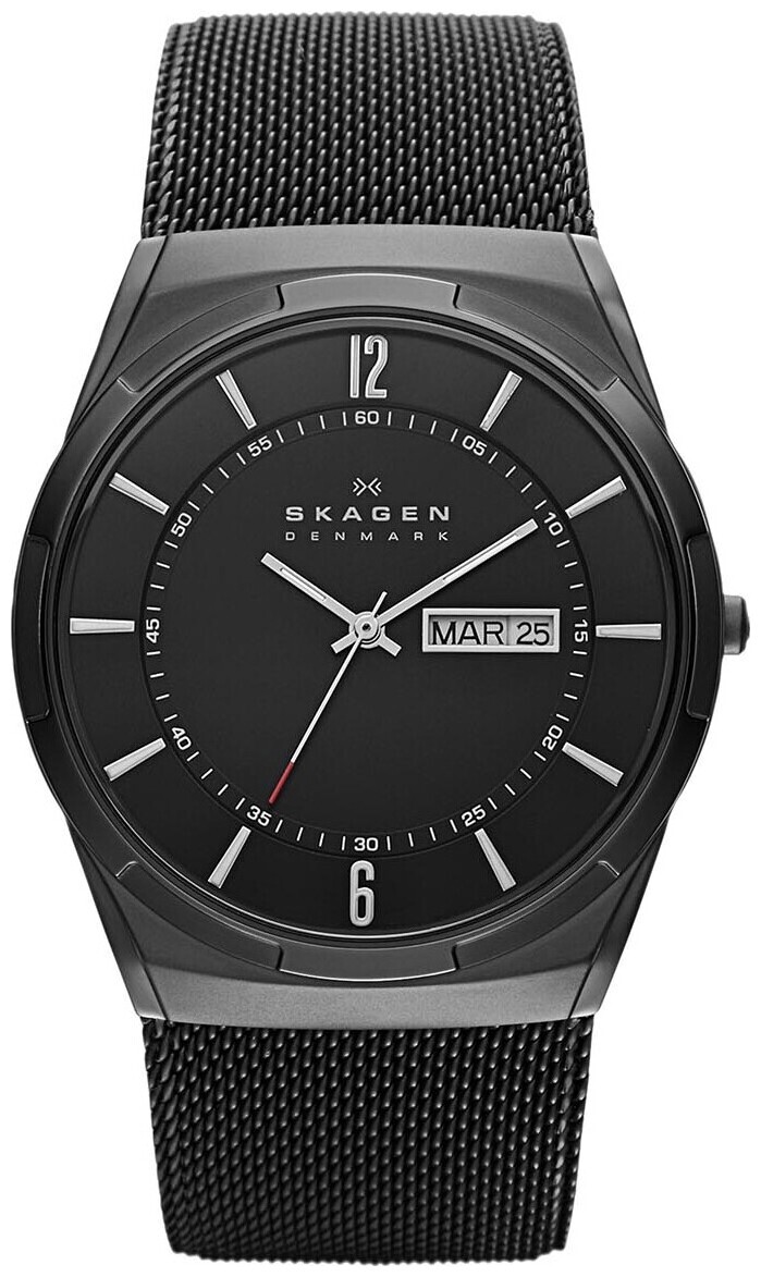 Image of Skagen Uhr Melbye Tag Datum Milanaise Titan Edelstahl schwarz