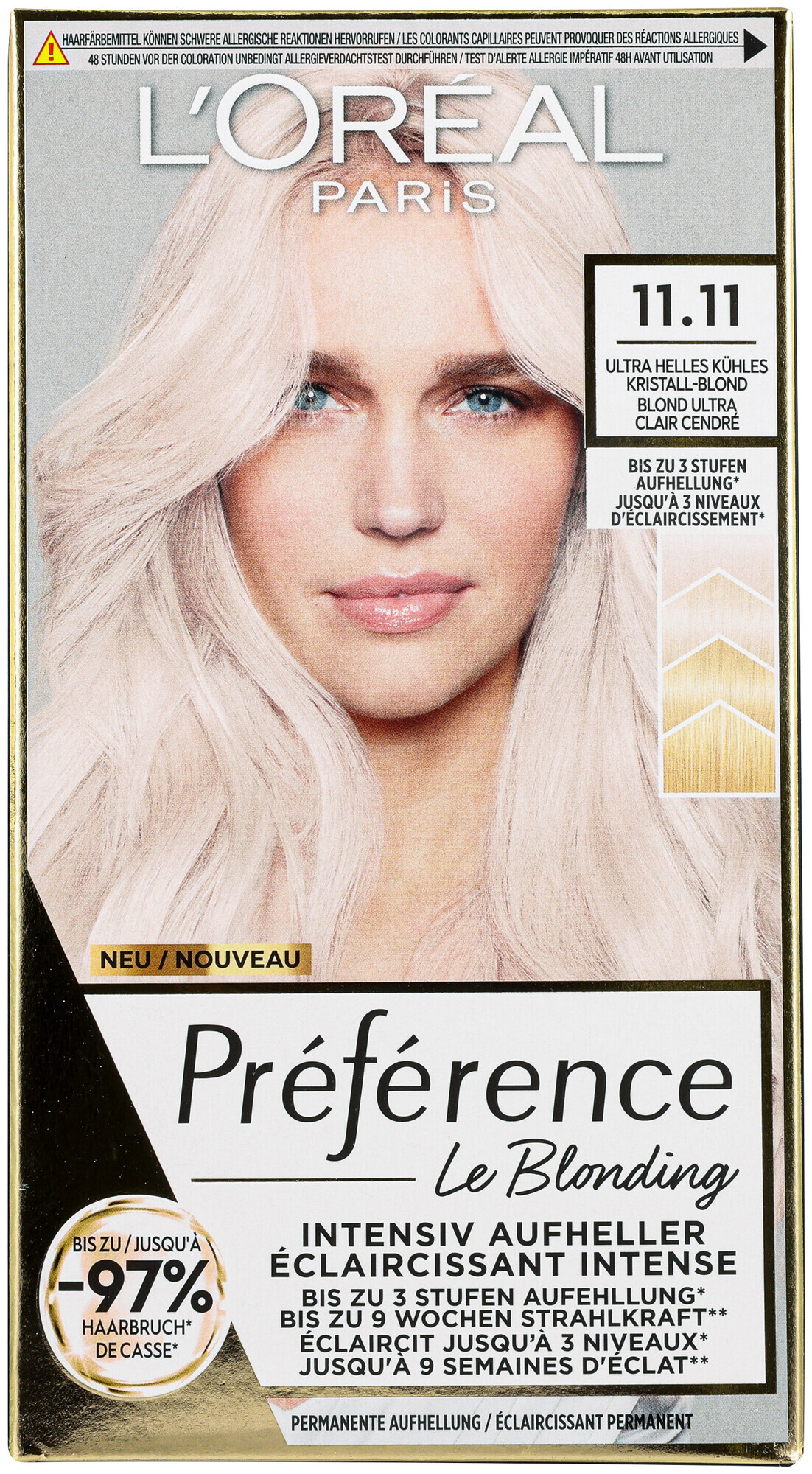 L'Oréal Paris Préférence Le Blonding 11.11 Ultra-Helles Kühles Kristall-Blond/Blond ultra clair cendré, 1Stk