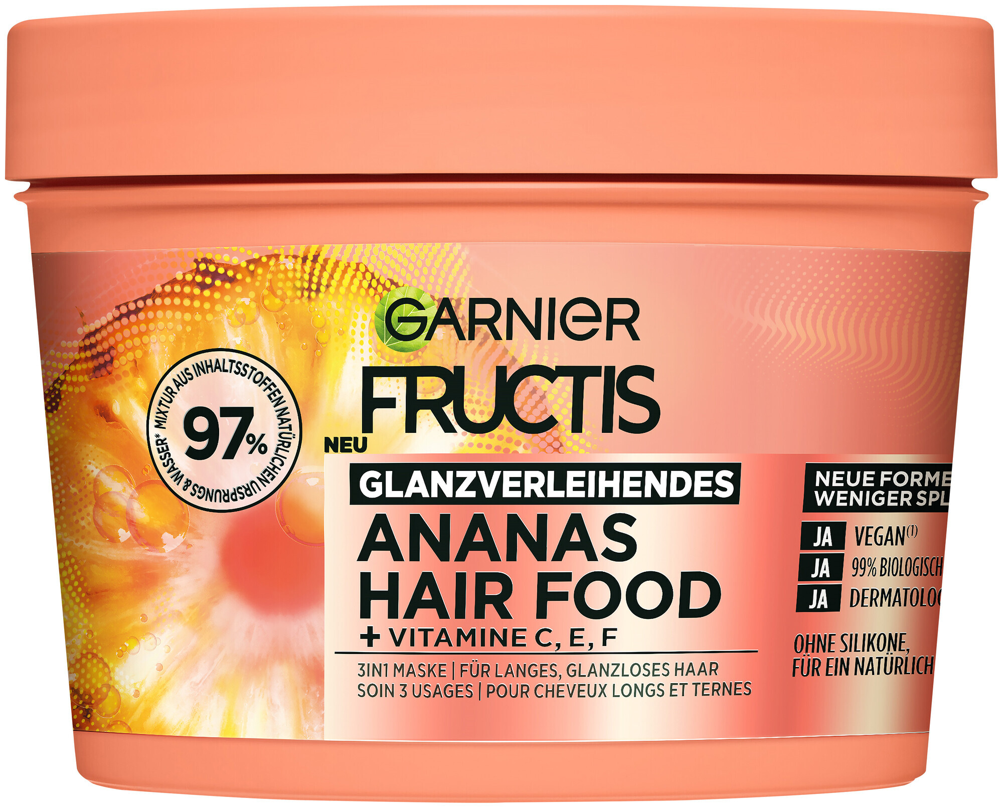 Image of Garnier Fructis Glanzverlehende Ananas Hair Food - 3in1 Maske, 400.0ml