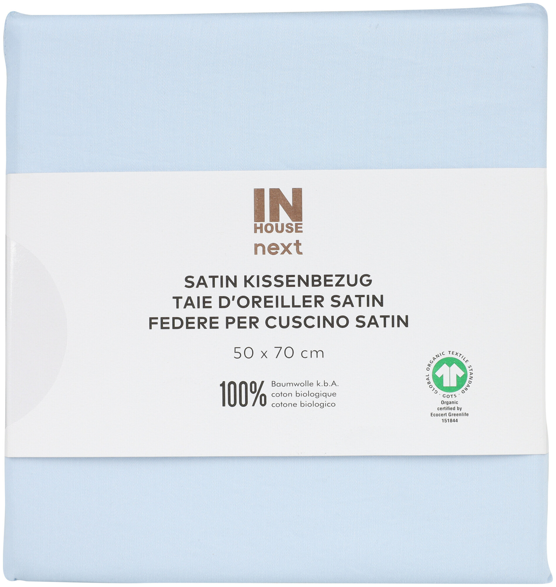 Image of Inhouse Kissen Gots Satin Paspel 50x70 hellblau