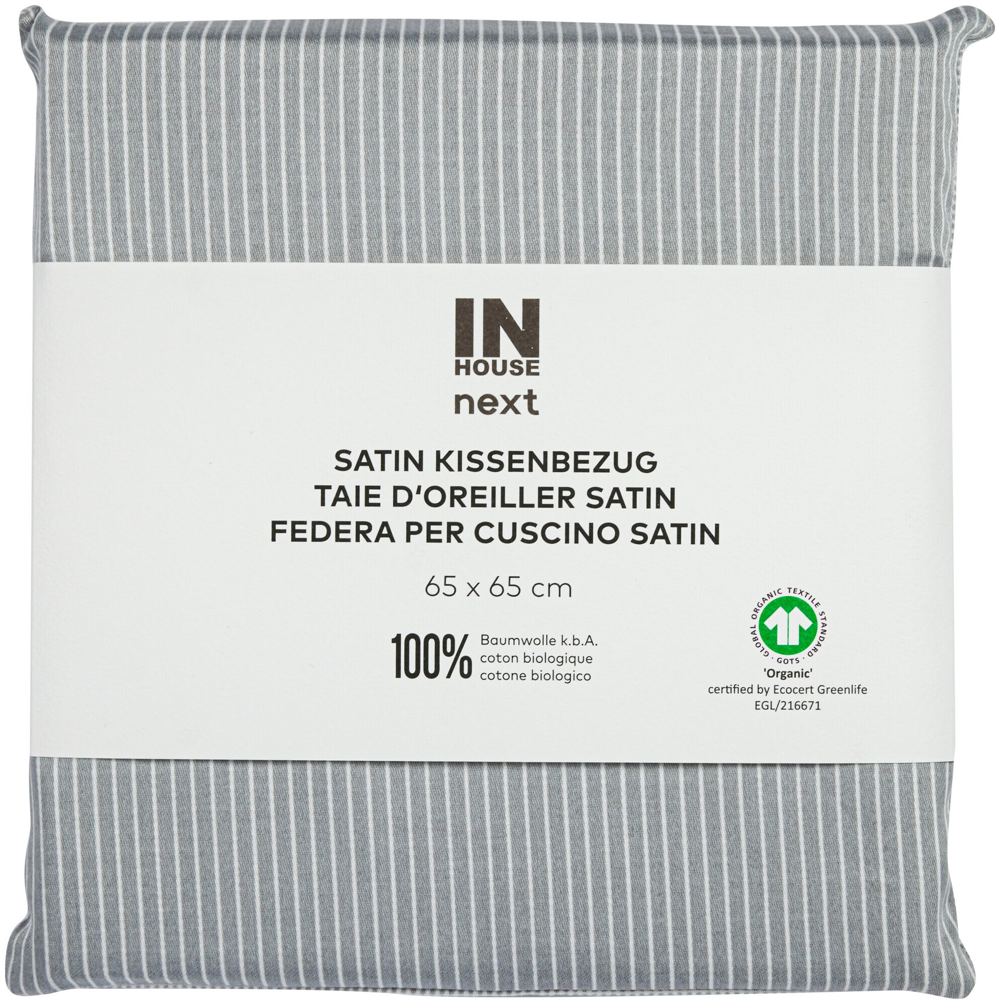 Image of Inhouse Kissen Gots Satin 65x65 Minimo silber