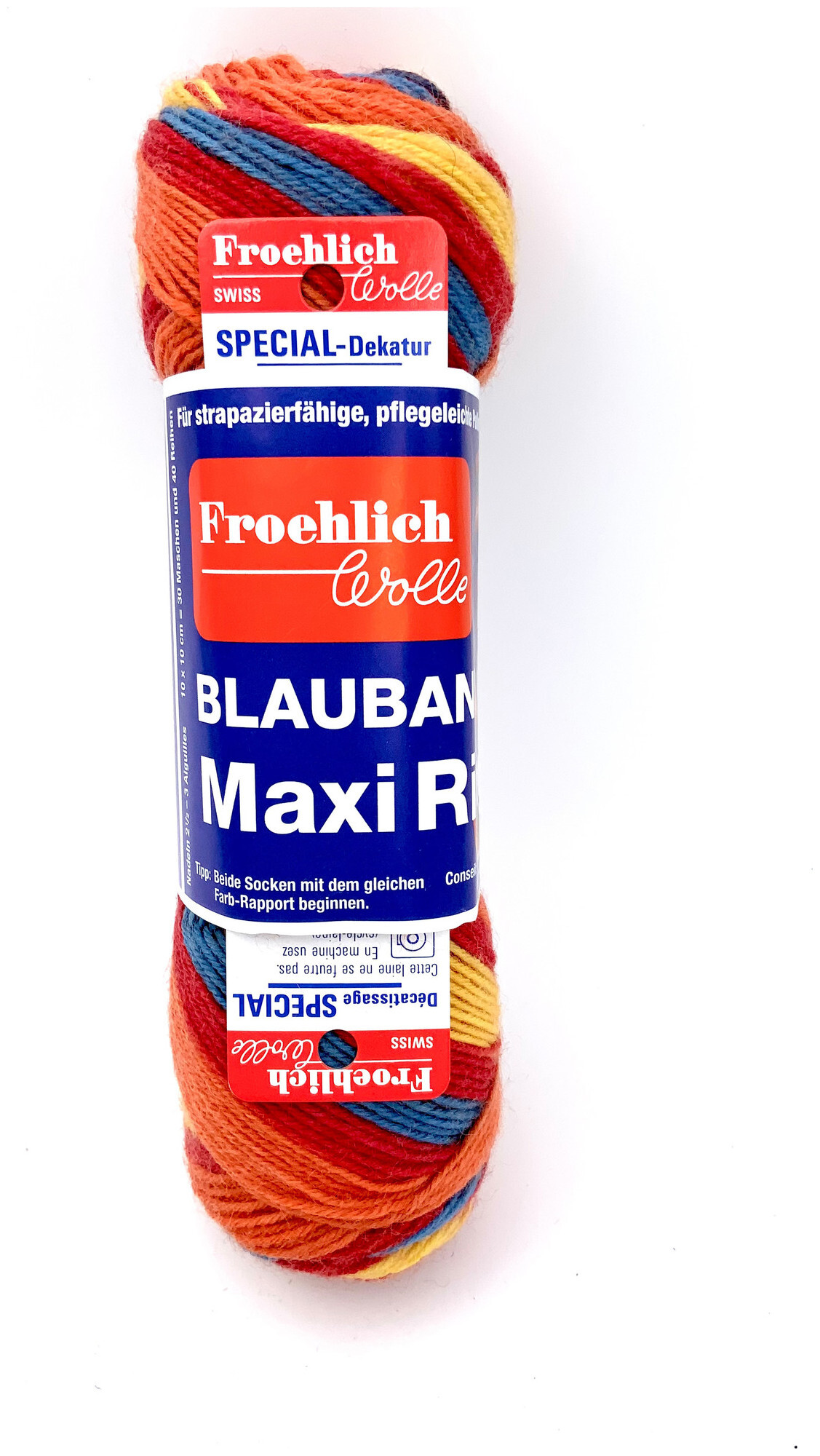 Image of Froehlich Blauband Maxi Ringel 7706 Sockenwolle orange-rot-jeans 50g