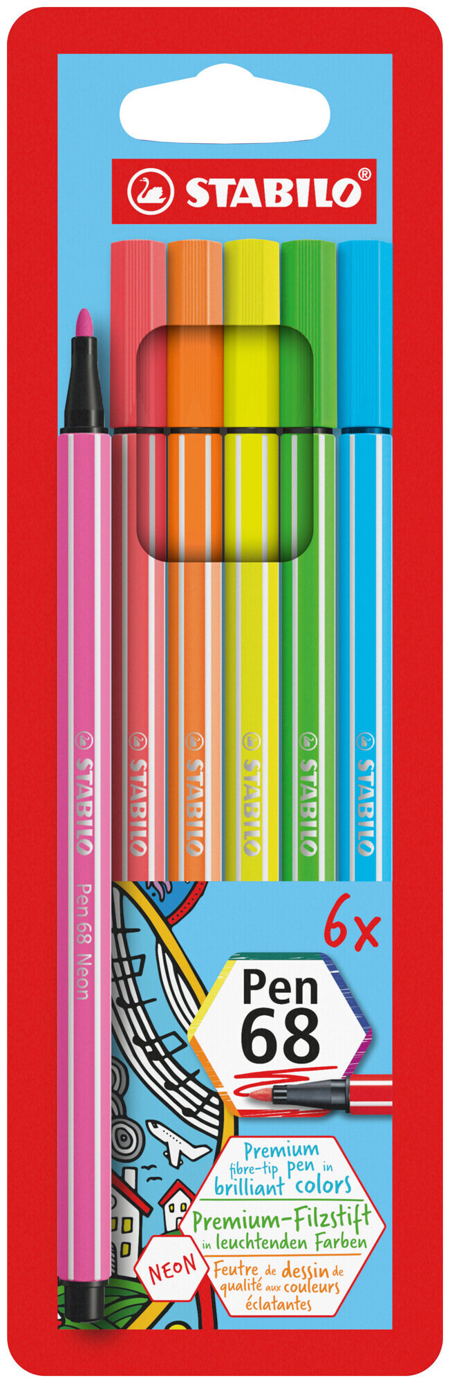 Image of Stabilo Fasermaler Pen 68 6er Etui Neonfarben