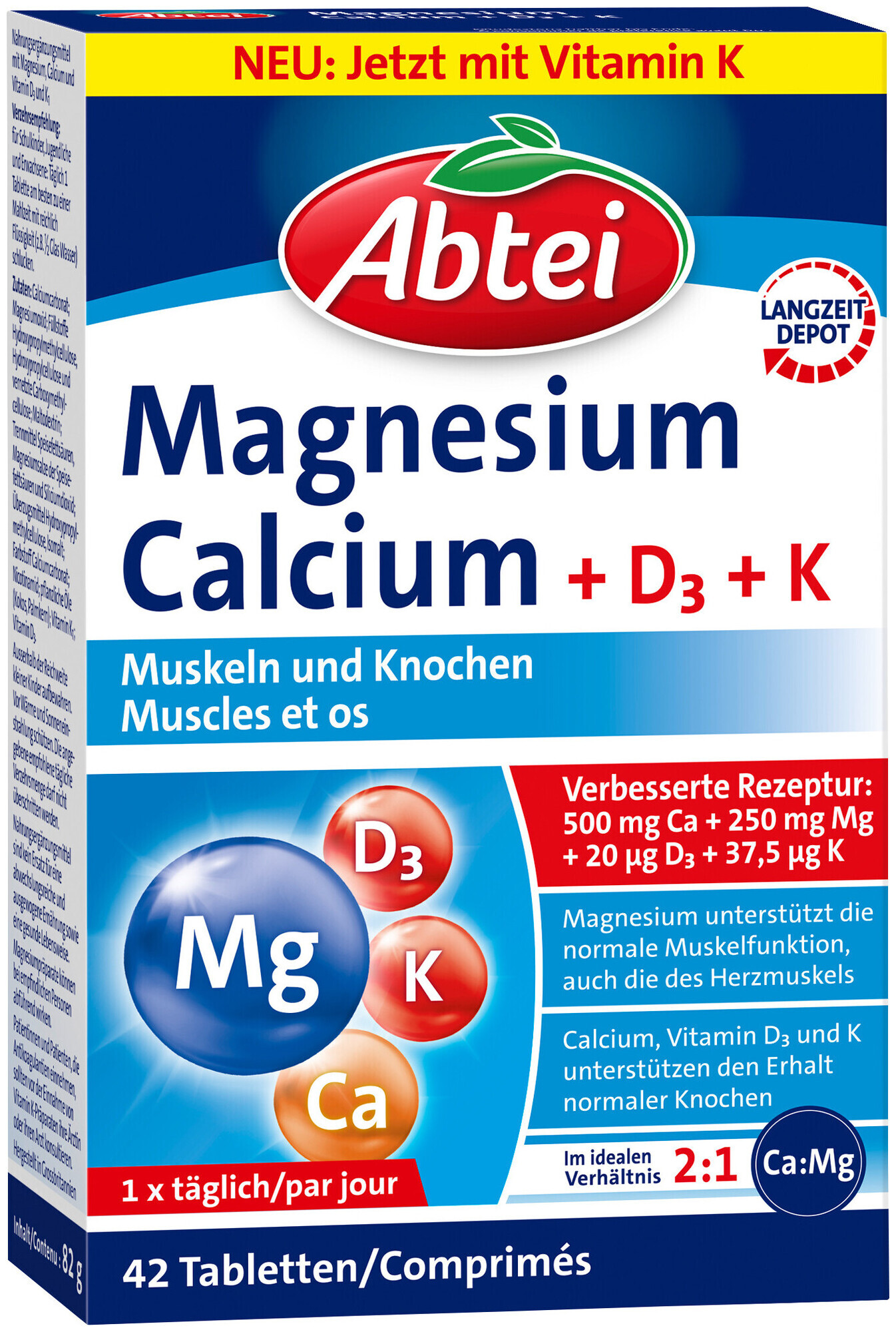 Image of Abtei Magnesium Calcium + D3 + K 42 Tabletten