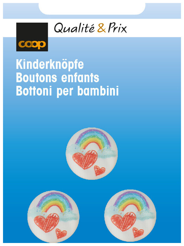 Image of Coop Kinderknopf Öse Herz + Regenbogen mehrfarbig 15 mm 3 Stk.
