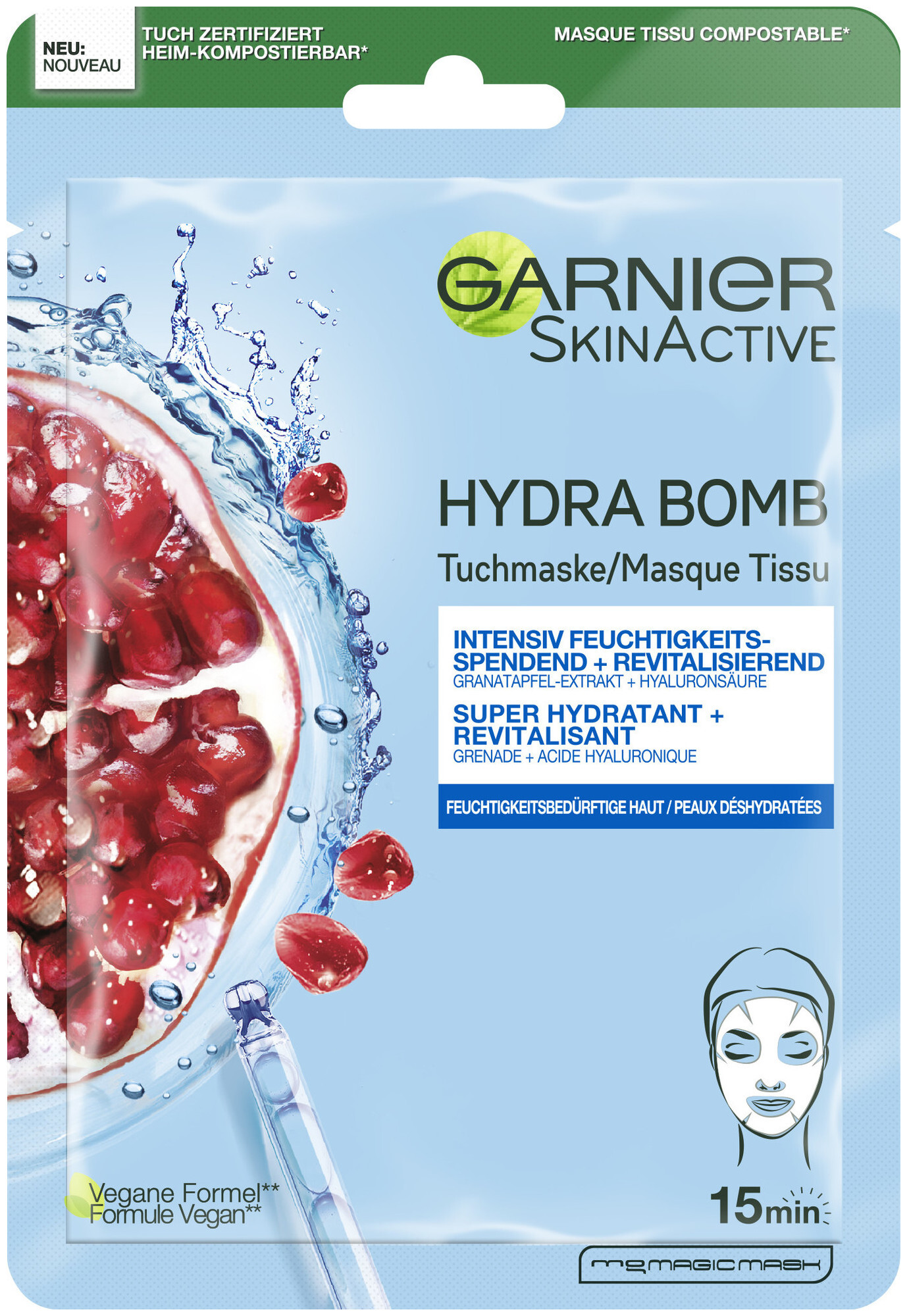 Image of Garnier Hydra Bomb Tuchmaske Intensiv Maske Granatapfel