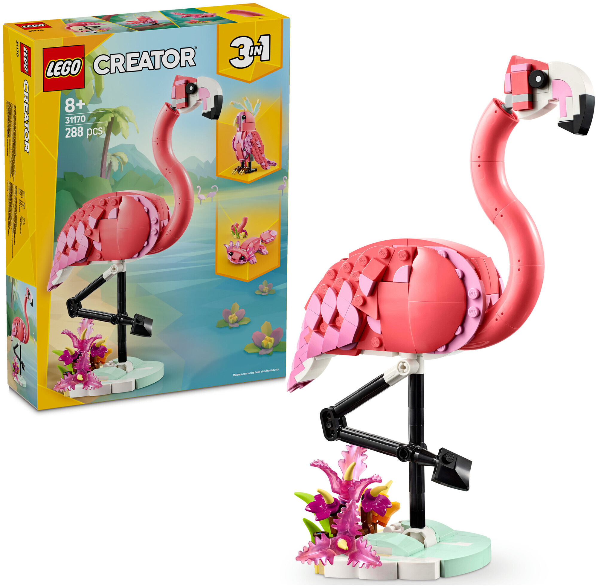 Image of Lego Creator Lego® Creator 31170 3in1 Wilde Tiere: Rosa Flamingo - Kakadu oder Axolotl ab 8 Jahren