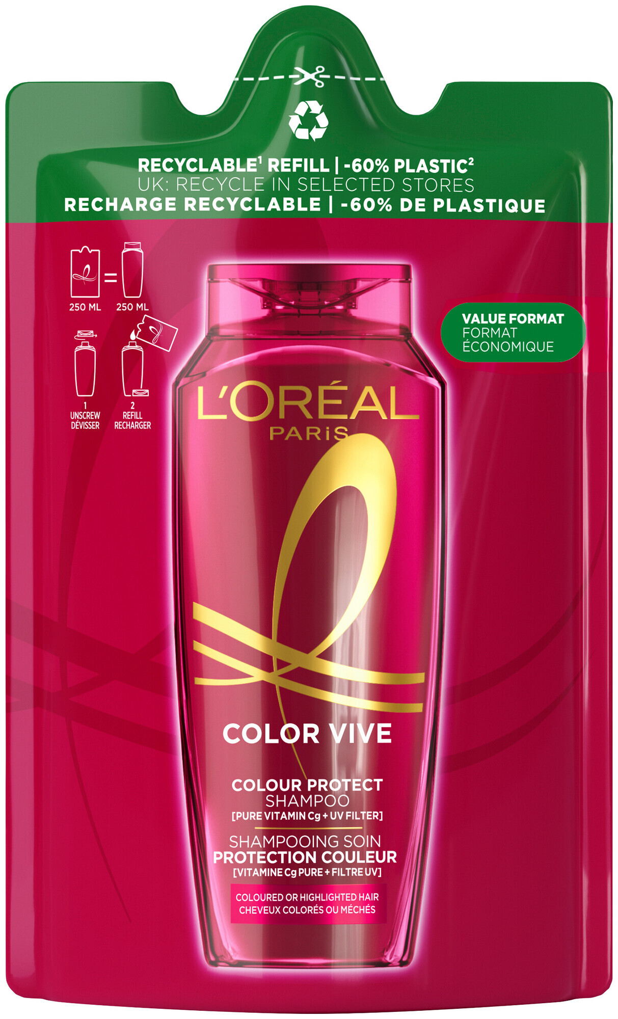 Image of Elsève L'Oréal Paris Color Glanz Pflegeschutz Pflege Shampoo Nachfüllpack, 250ml