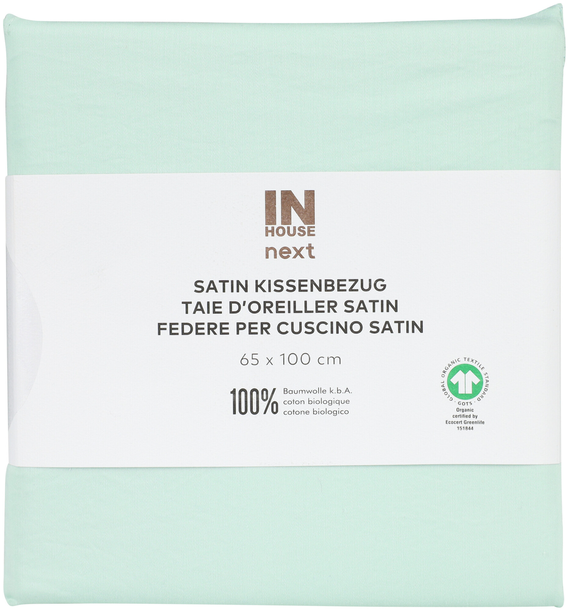 Image of Inhouse Kissen Gots Satin Paspel 65x100 hellgrün