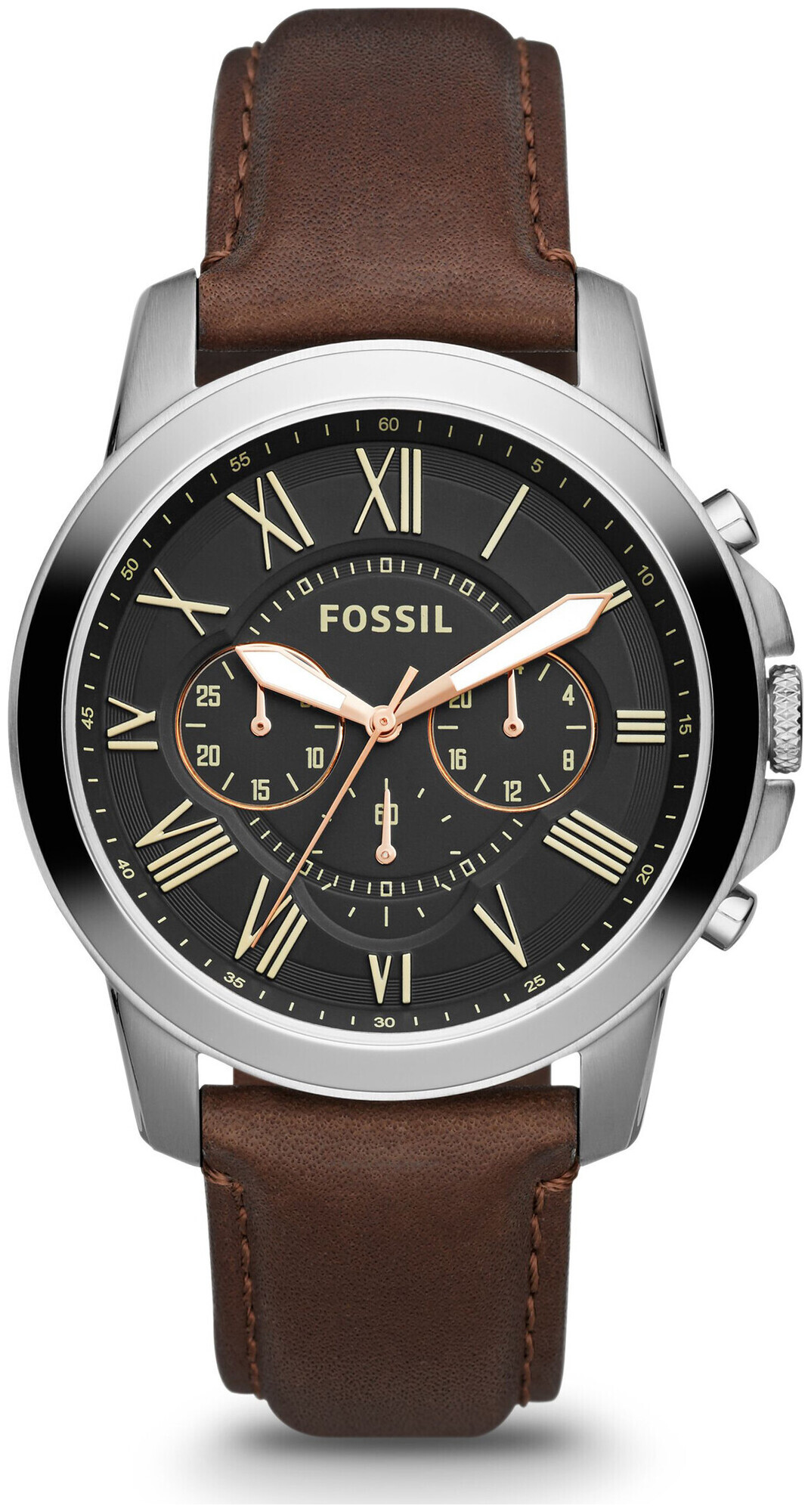 Fossil Herrenuhr Grant Leder Schwarz