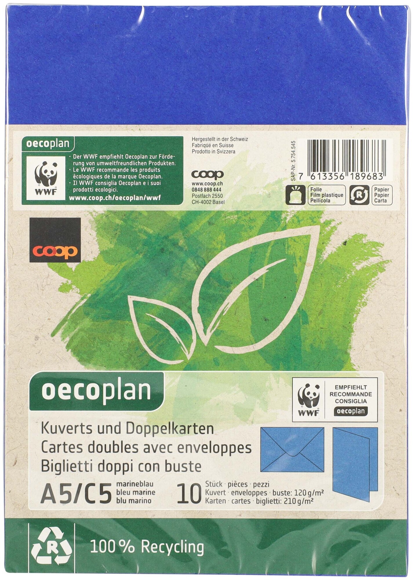 Image of Oecoplan Kuverts und Doppelkarten A5/C5 blau 10/10 Stk.