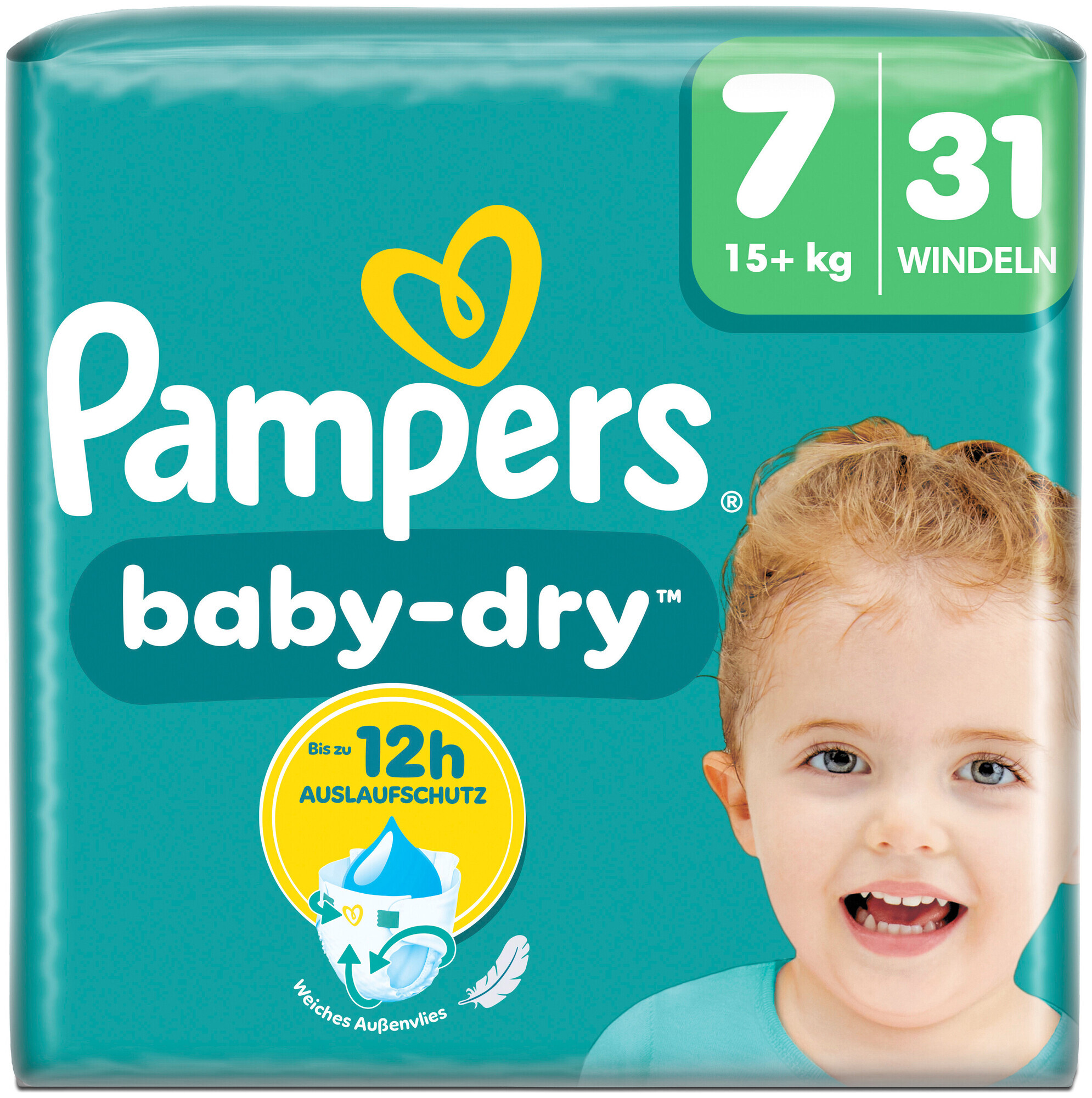 Couches Pampers Baby-dry taille 7 Extra large 15+kg 31 pièces