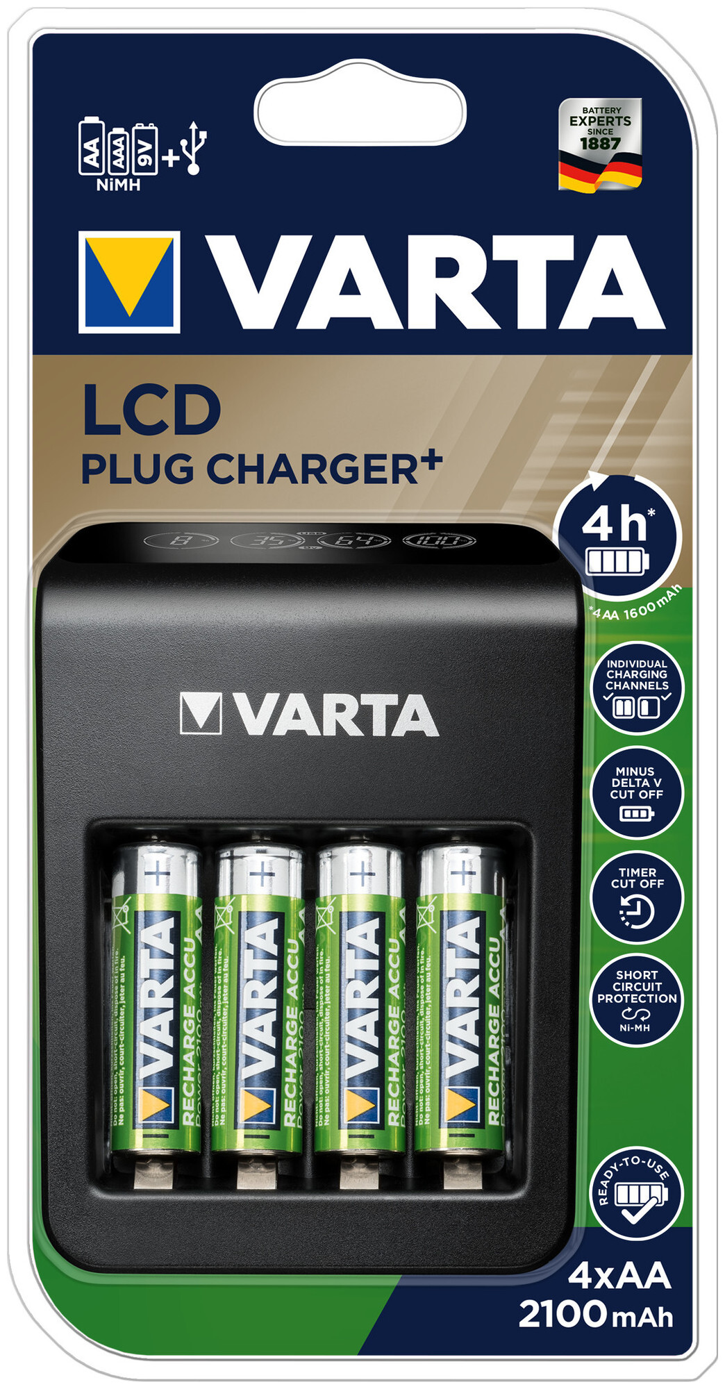 Varta LCD Plug Charger+ 4x AA 56706 2100mAh