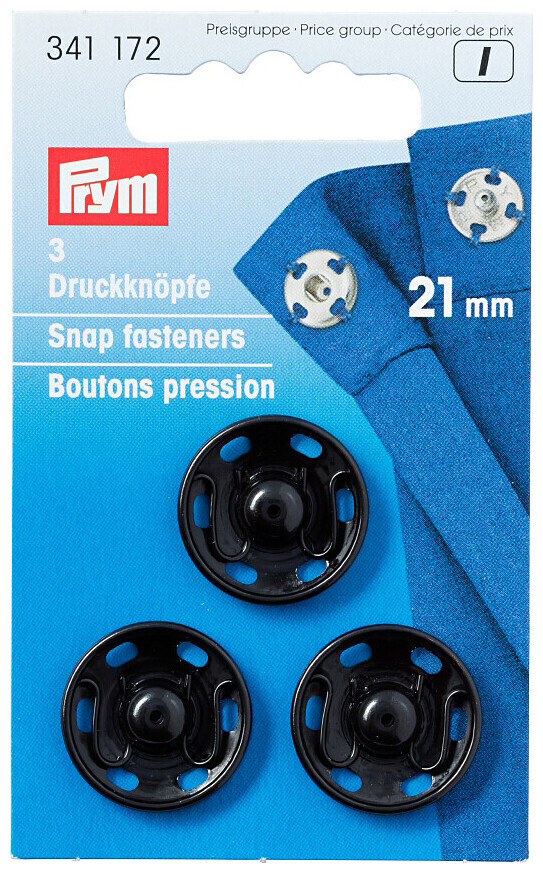 Prym bouton pression à coudre noir 21 mm 3 pcs nickel free