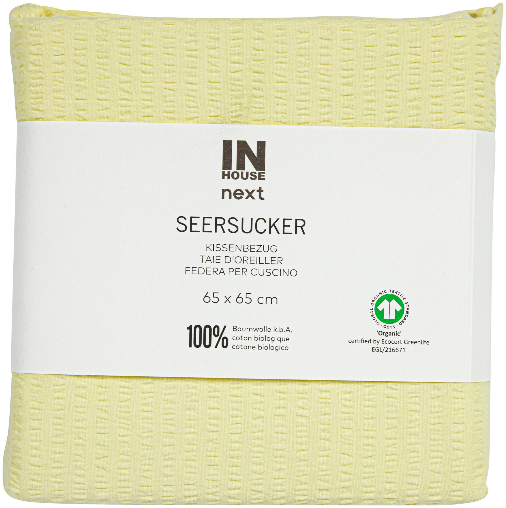 Inhouse Kissen Gots Seersucker 65x65 gelb